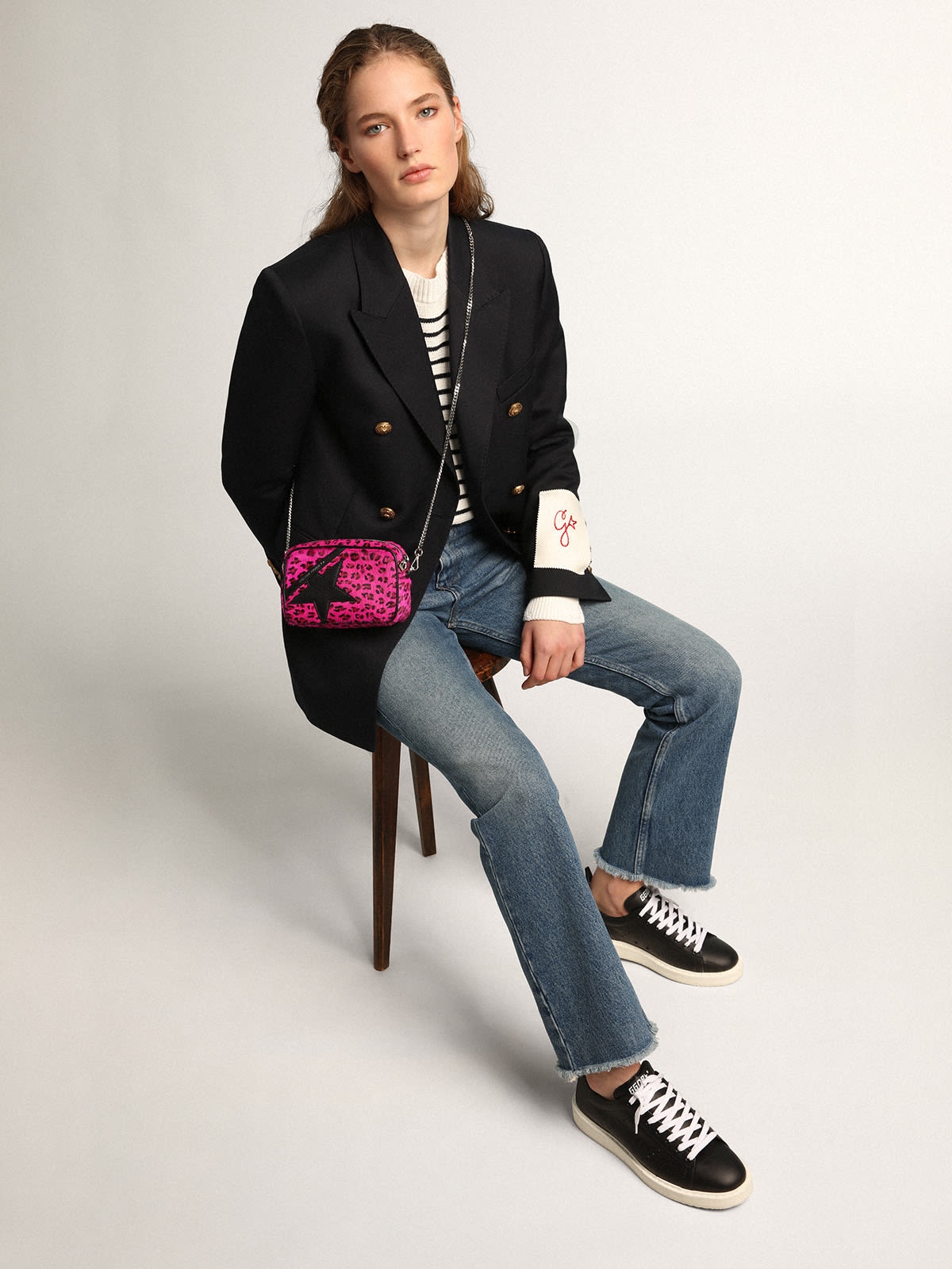 Mini Star Bag in fuchsia leopard-print pony skin with black leather star - 3