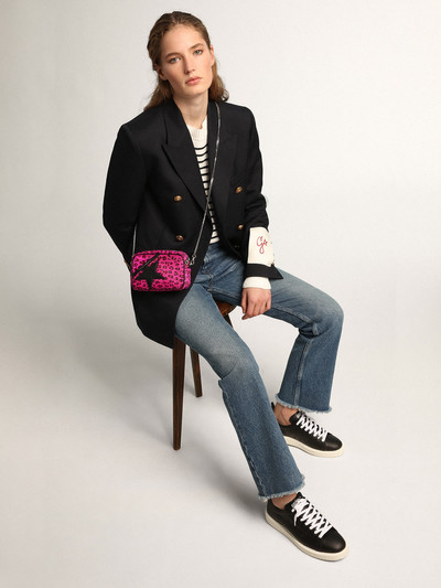 Golden Goose Mini Star Bag in fuchsia leopard-print pony skin with black leather star outlook