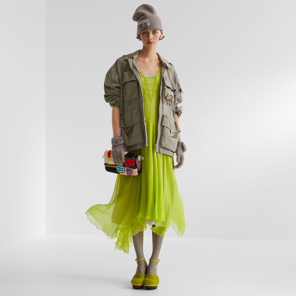Acid green chiffon dress - 4
