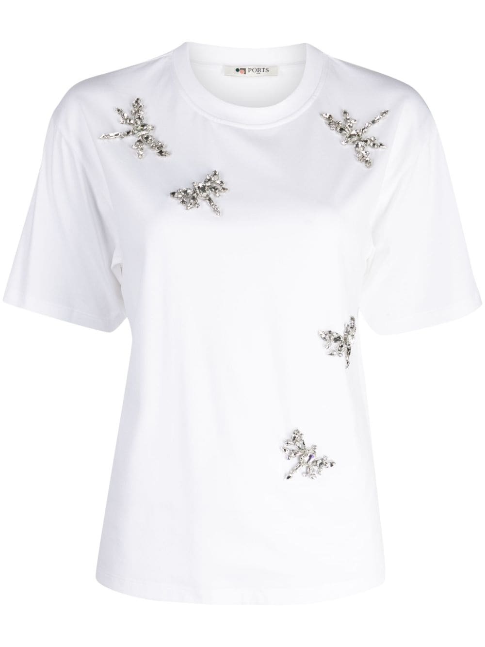 Dragonfly crystal-details cotton T-shirt - 1