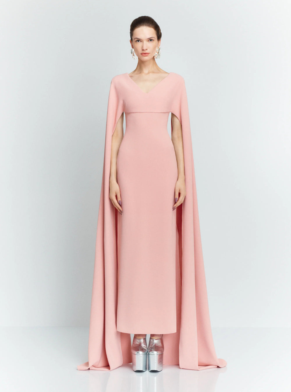 Solace London Women 'Morgan' Pink Long Dress With V Neck And Rear Single Slit In Tech Fabric Woman - 4