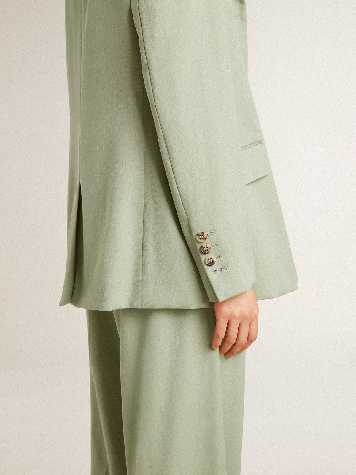 Women's blazer jacket in sage-green wool - 5
