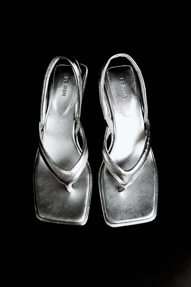 Sling Back Thong Heel - Silver 5