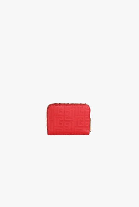 Red debossed leather wallet with Balmain monogram - 2