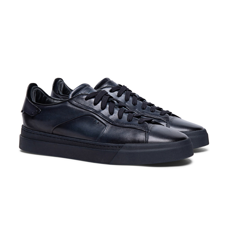 Santoni Men’s polished blue leather sneaker outlook