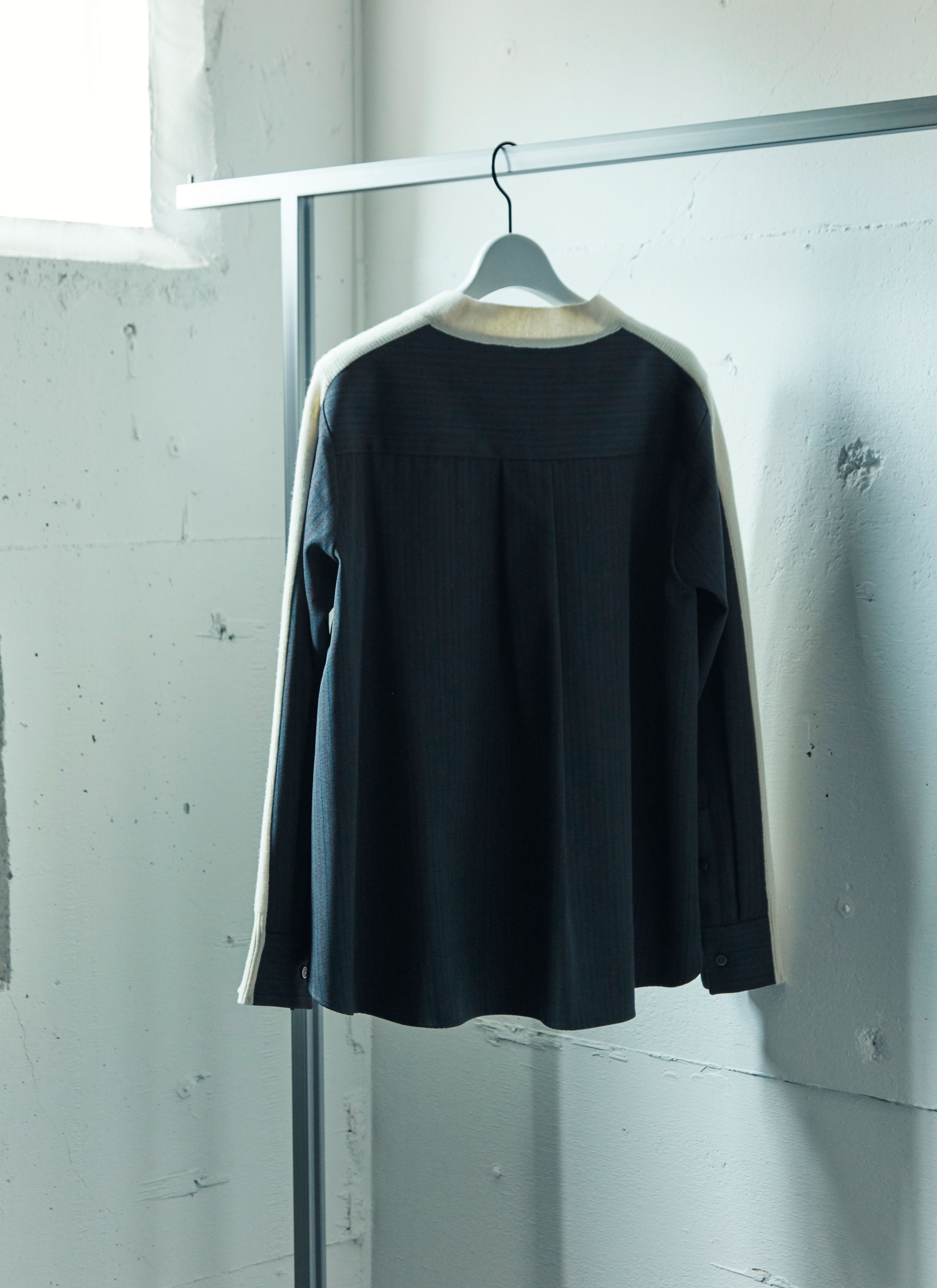Stripe Doeskin x Wool Knit Cardigan - 5