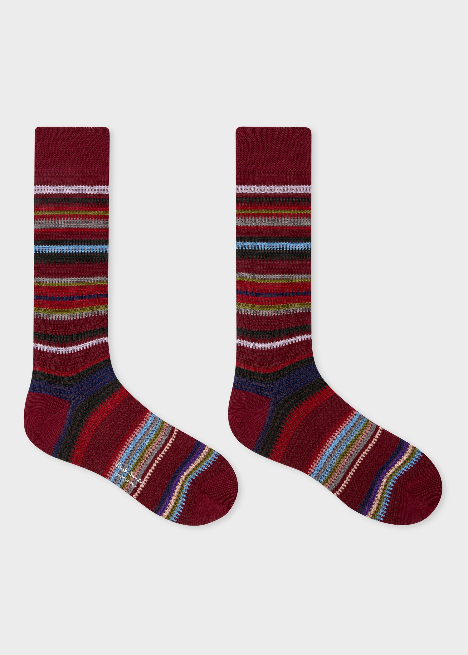 Dark Red Cotton-Blend Mixed Stripe Socks - 2