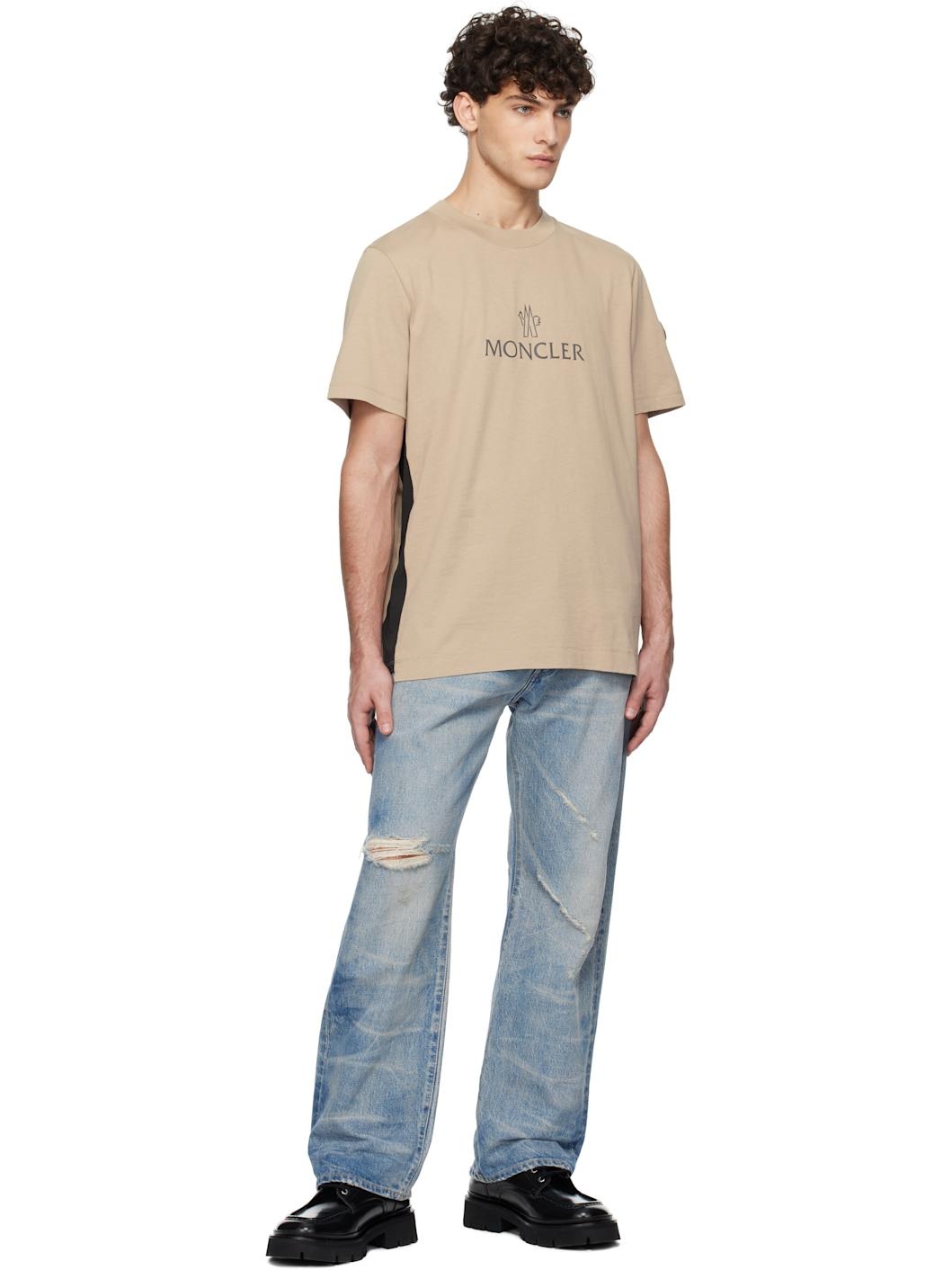Beige Logo Cotton T-shirt - 5