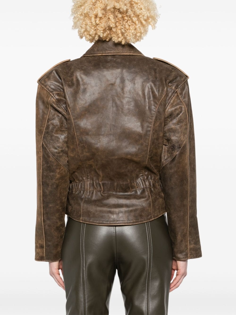 oversize-shoulder biker jacket - 4
