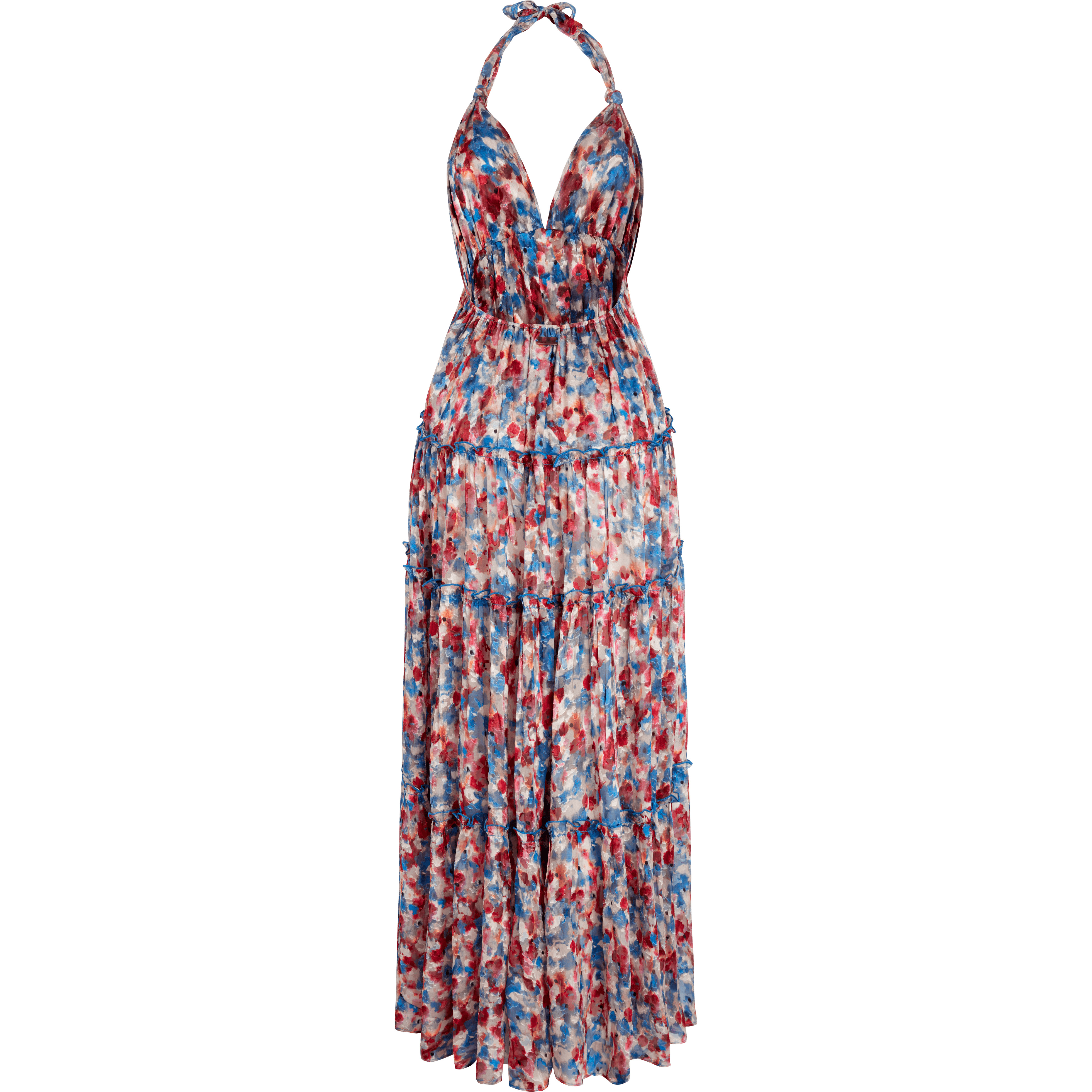 Women Viscose Long Backless Dress Flowers in the Sky - 2