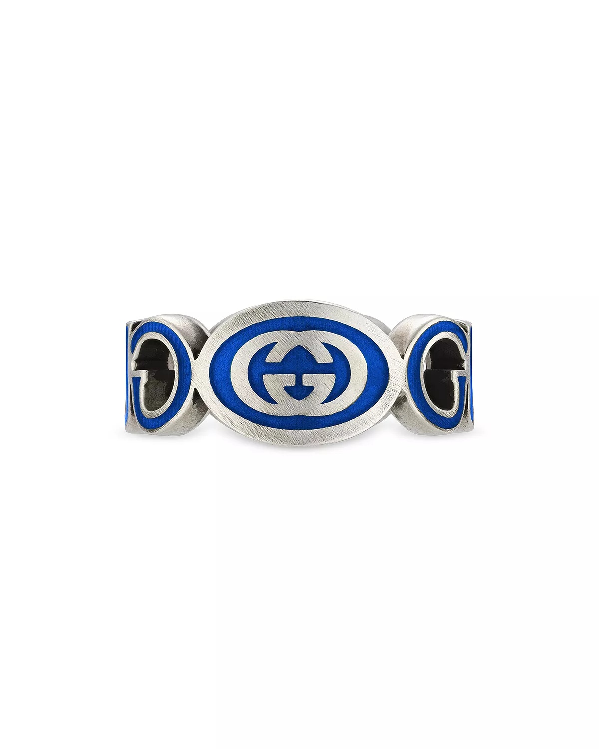 Sterling Silver Interlocked G Blue Enamel Logo Ring - 3