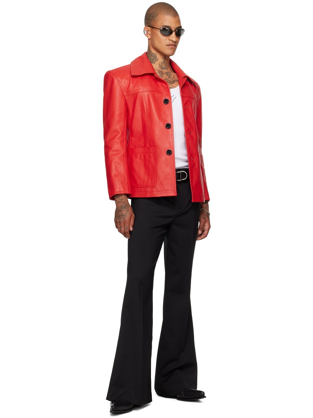 Red Slim-Fit Creep Leather Jacket - 5
