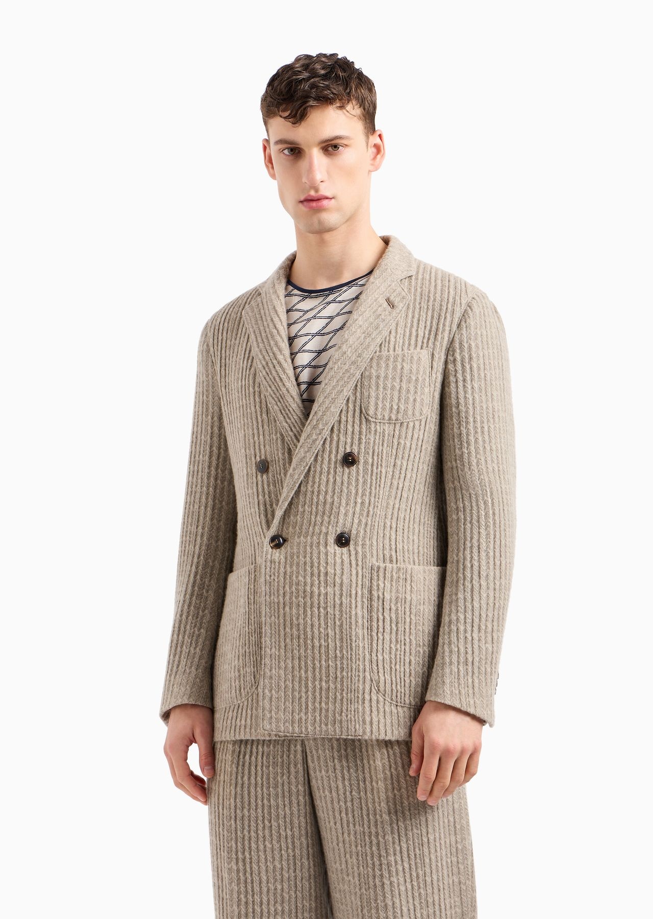 Upton line double-breasted jacket in cashmere and silk jacquard - 2