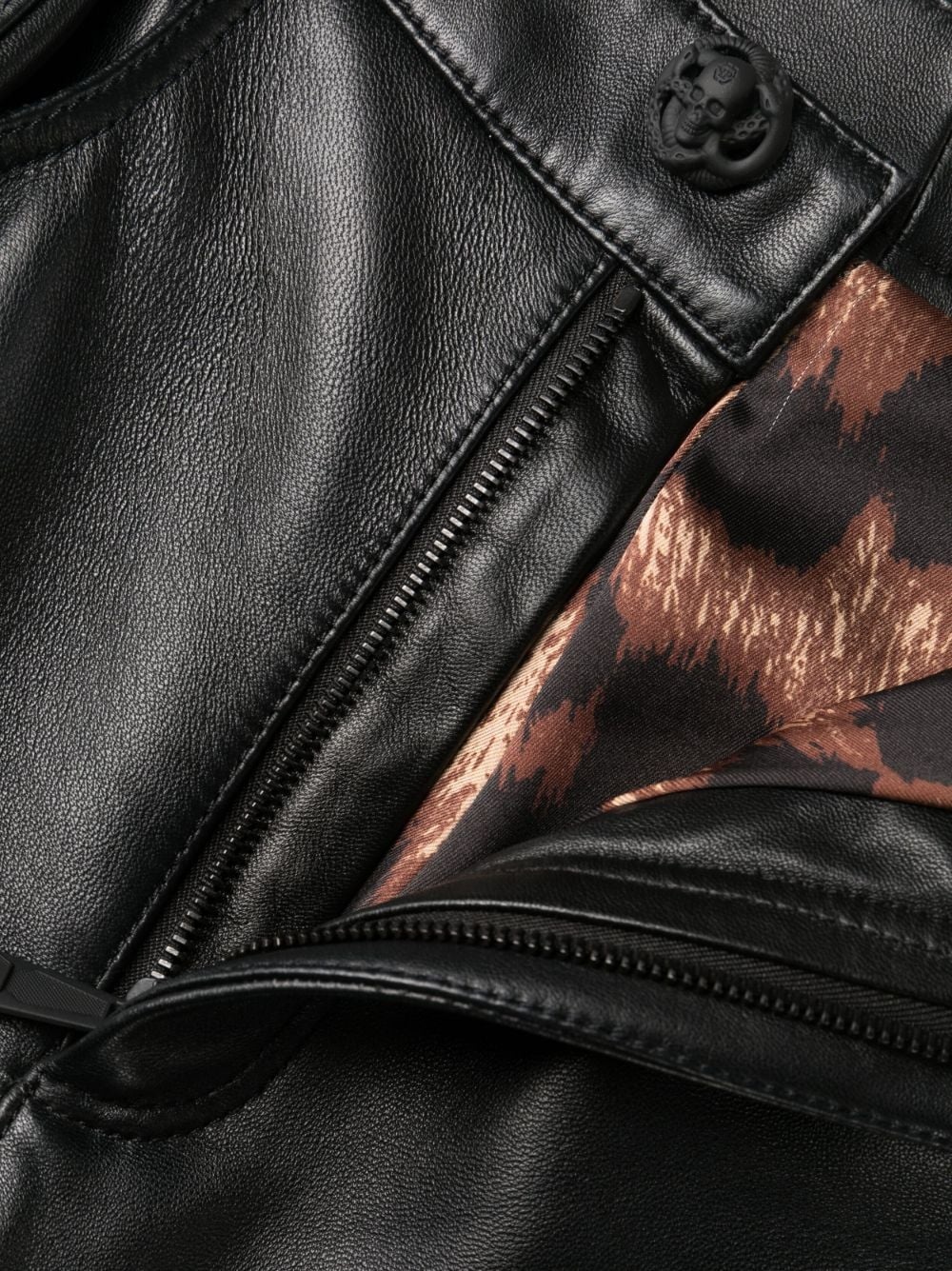 bandana-panelling skinny leather trousers - 6