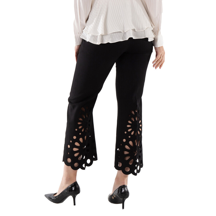 Burberry Ladies Black Isabelle Eyelet Hem Wool Trousers - 5