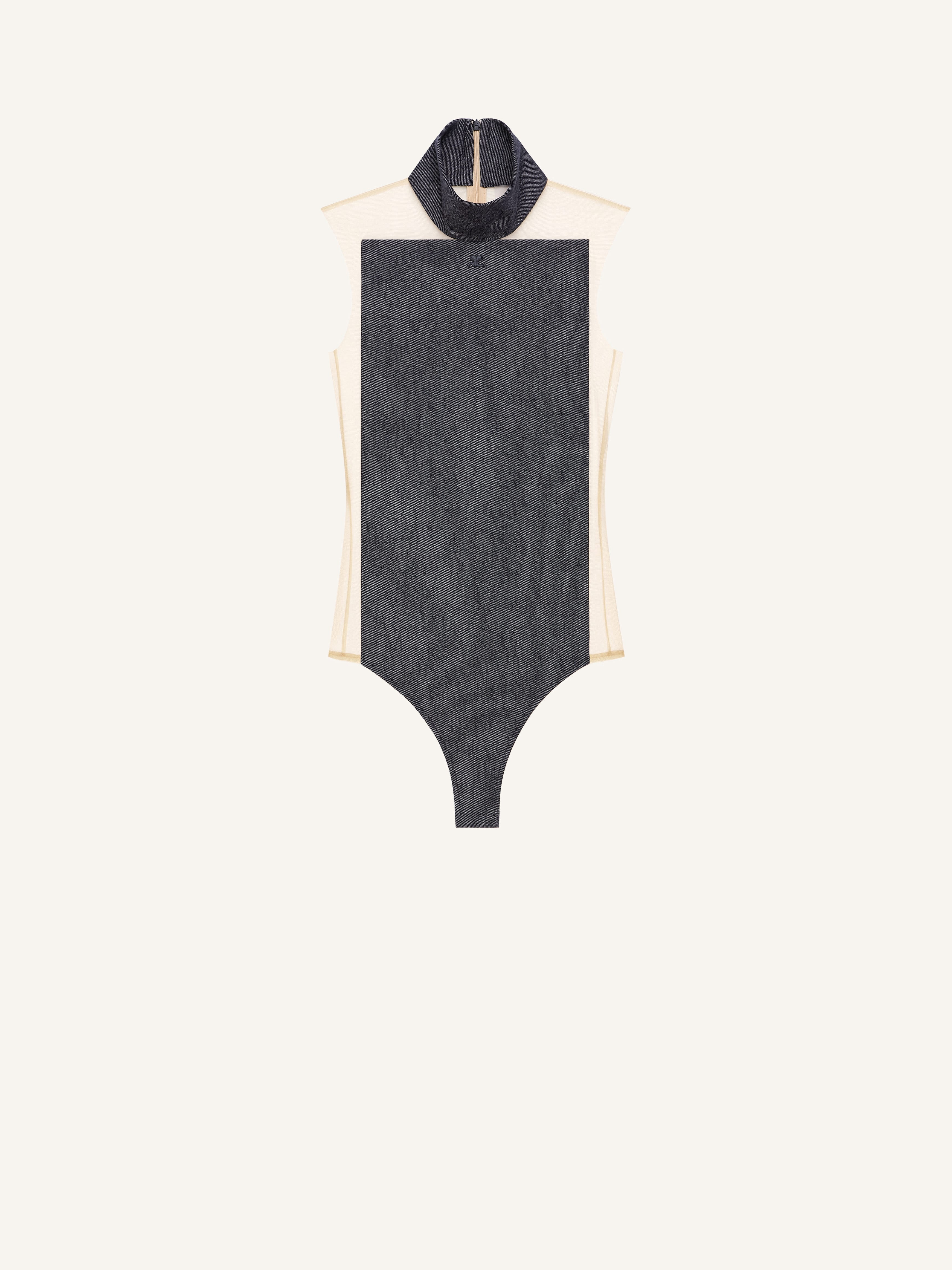 ILLUSION MOCKNECK DENIM BODYSUIT - 1