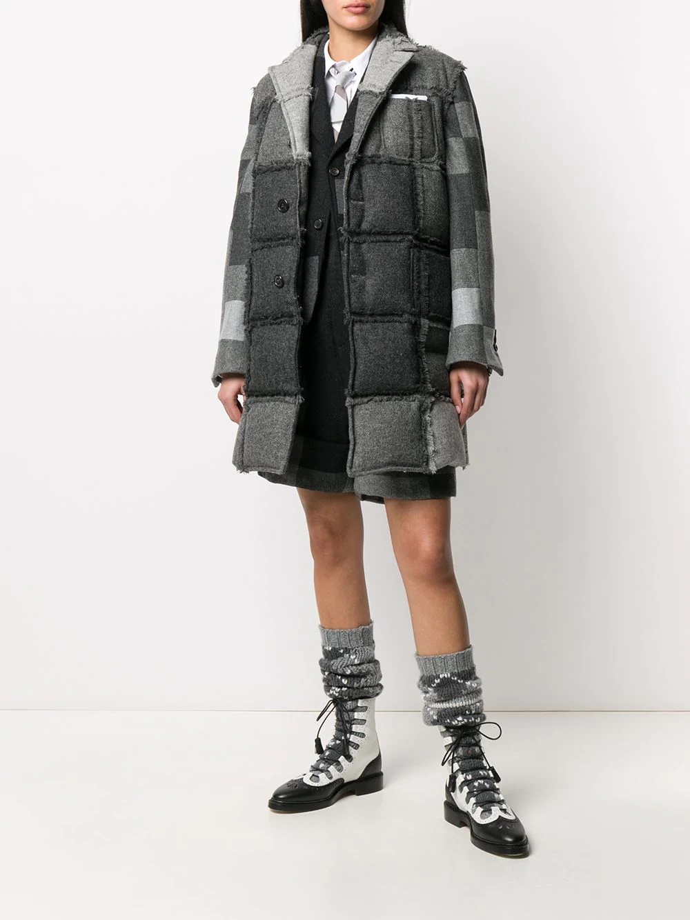 padded patchwork check coat - 2