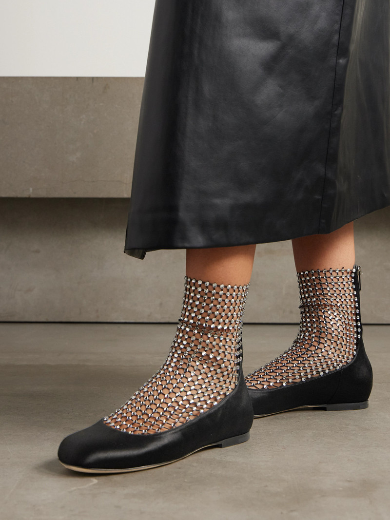 RENE CAOVILLA Crystal-embellished Mesh-paneled Satin Ballet Flats outlook