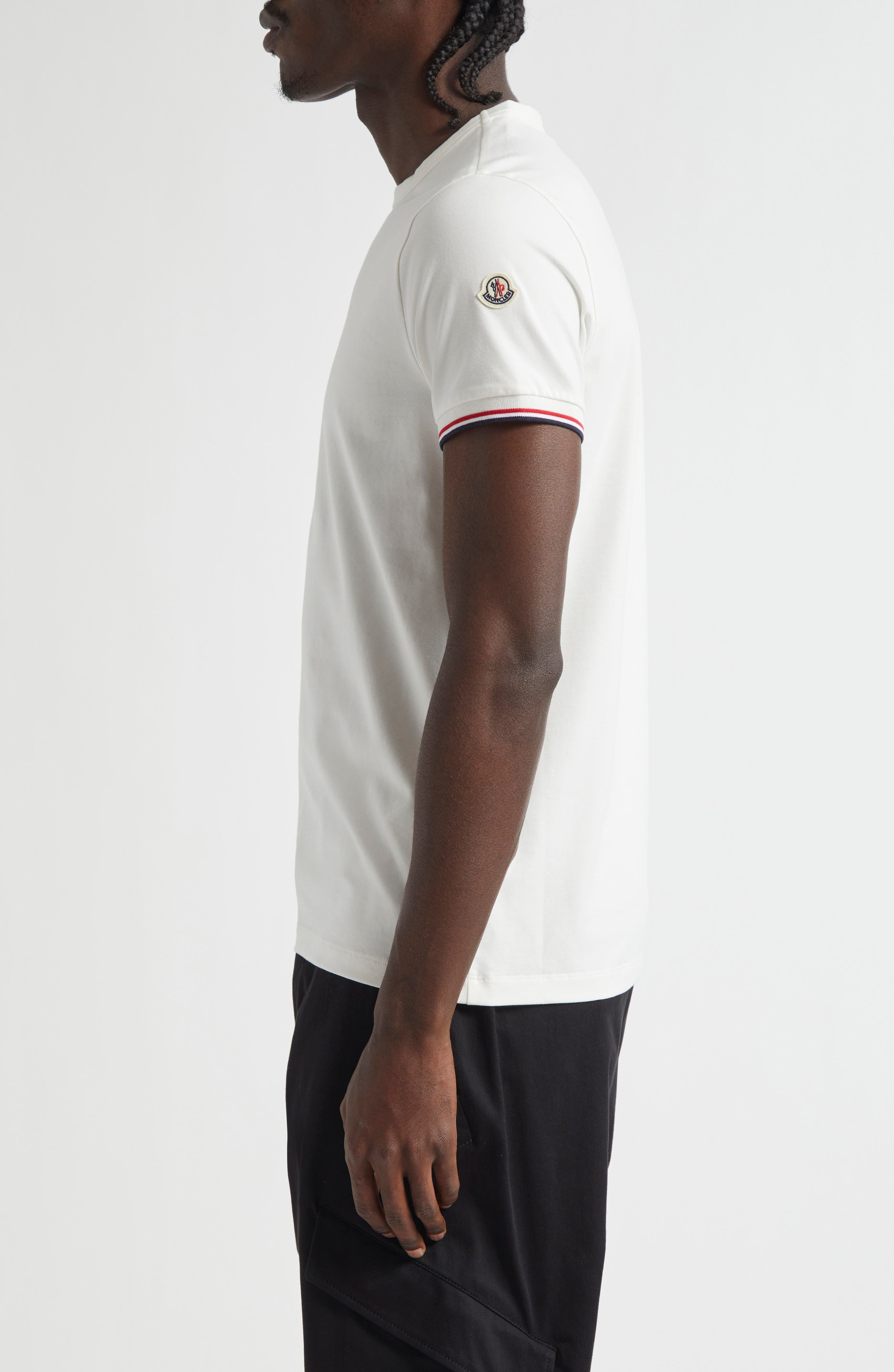Moncler Tipped Cotton Stretch Jersey T-Shirt in Ivory/Ivory at Nordstrom - 3