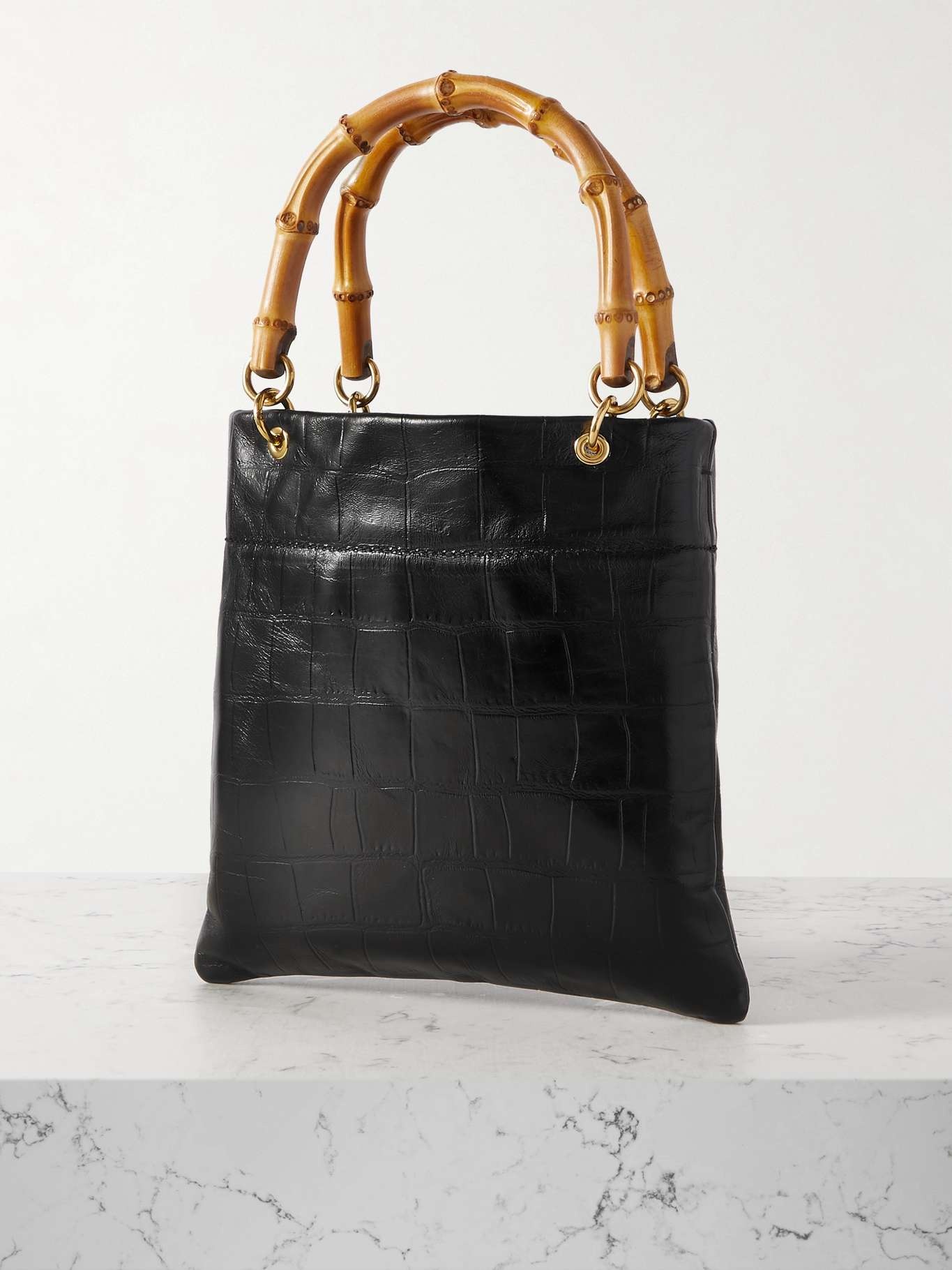 Bamboo-trimmed snake-effect leather tote - 3