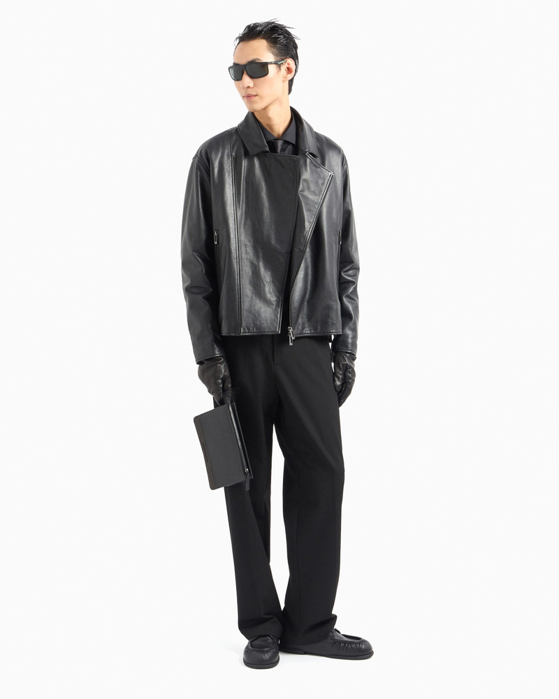 EMPORIO ARMANI Thick nappa-calfskin biker jacket outlook
