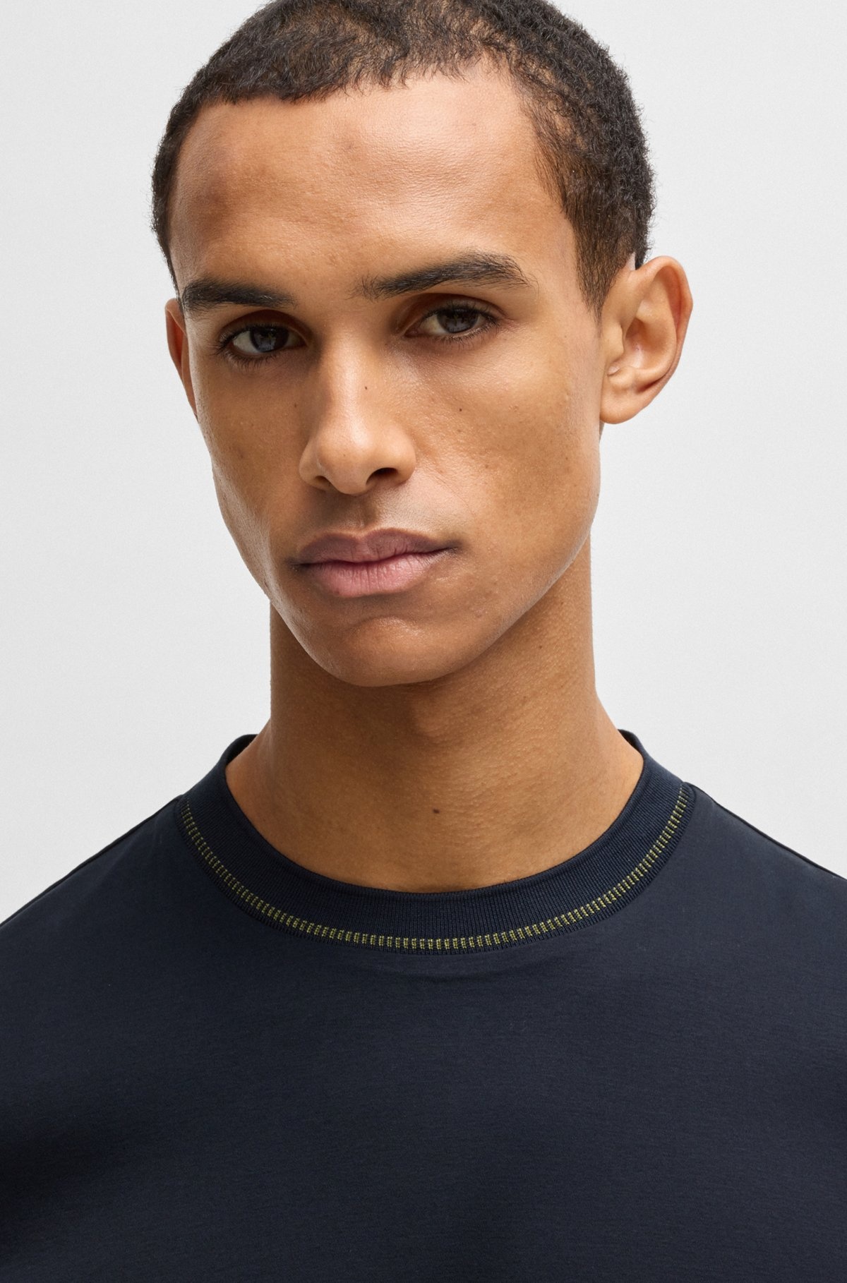 MERCERIZED-COTTON SLIM-FIT T-SHIRT WITH COLLAR STRIPE - 3