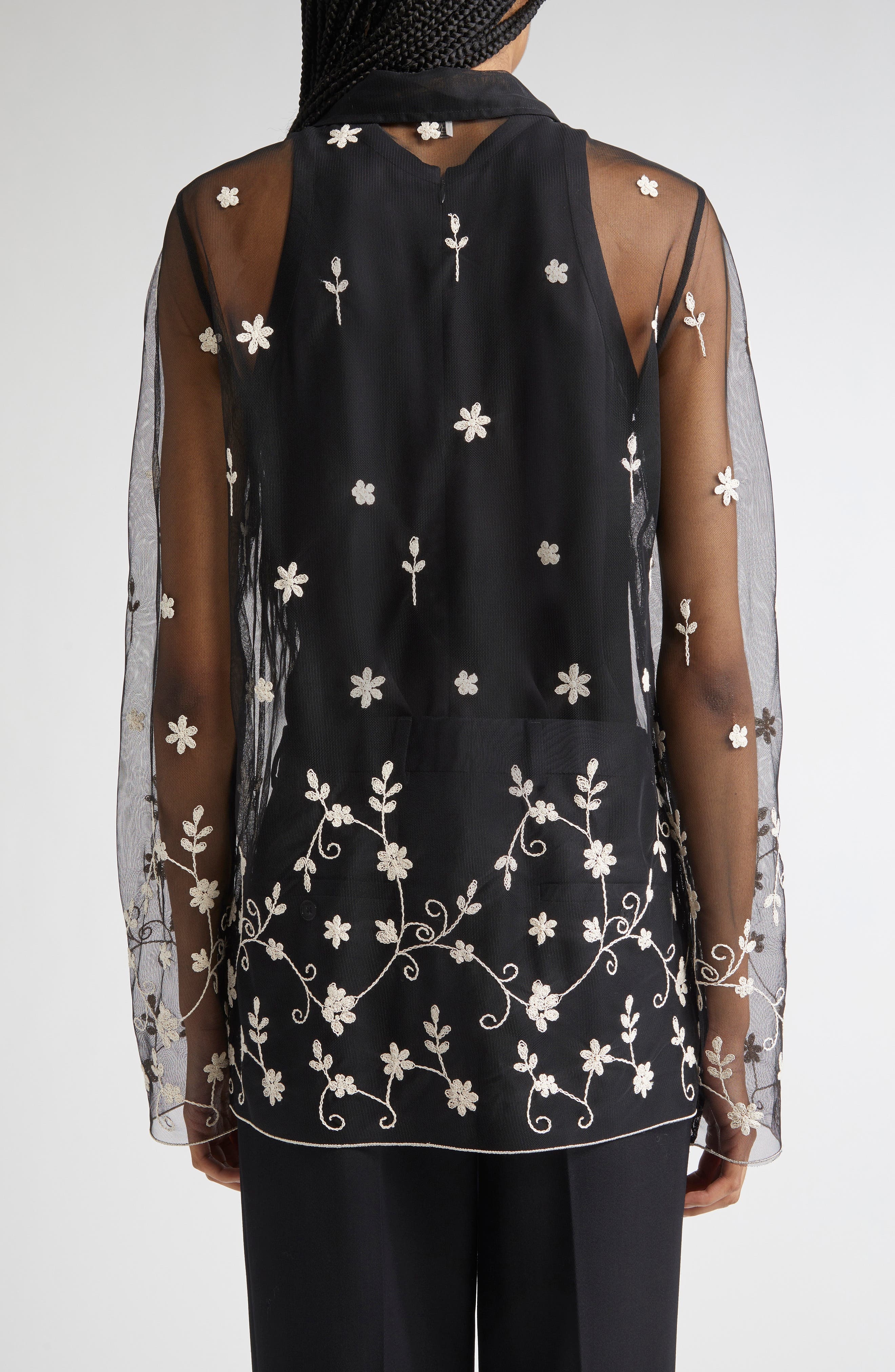 TOTEME Floral Embroidered Tulle Shirt in Black/White at Nordstrom - 3