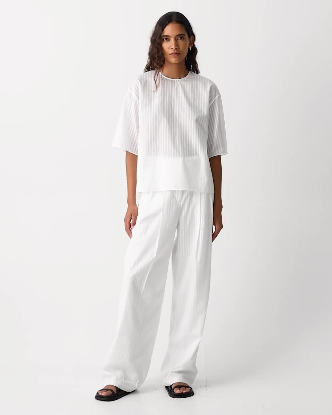 Boxy Tee in Linear Cotton - 8