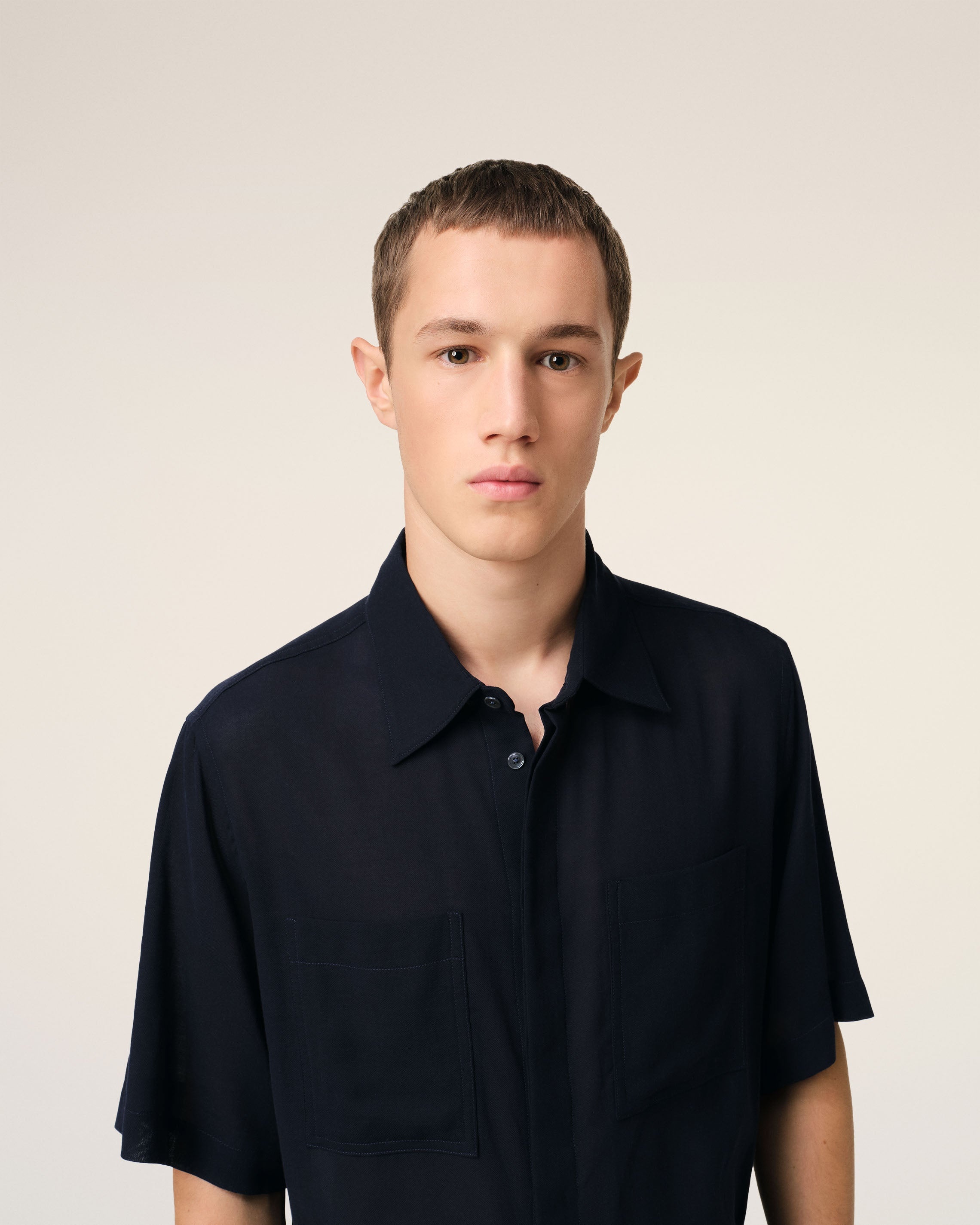 NAVY COTTON SHORT SLEEVE SHIRT - 4