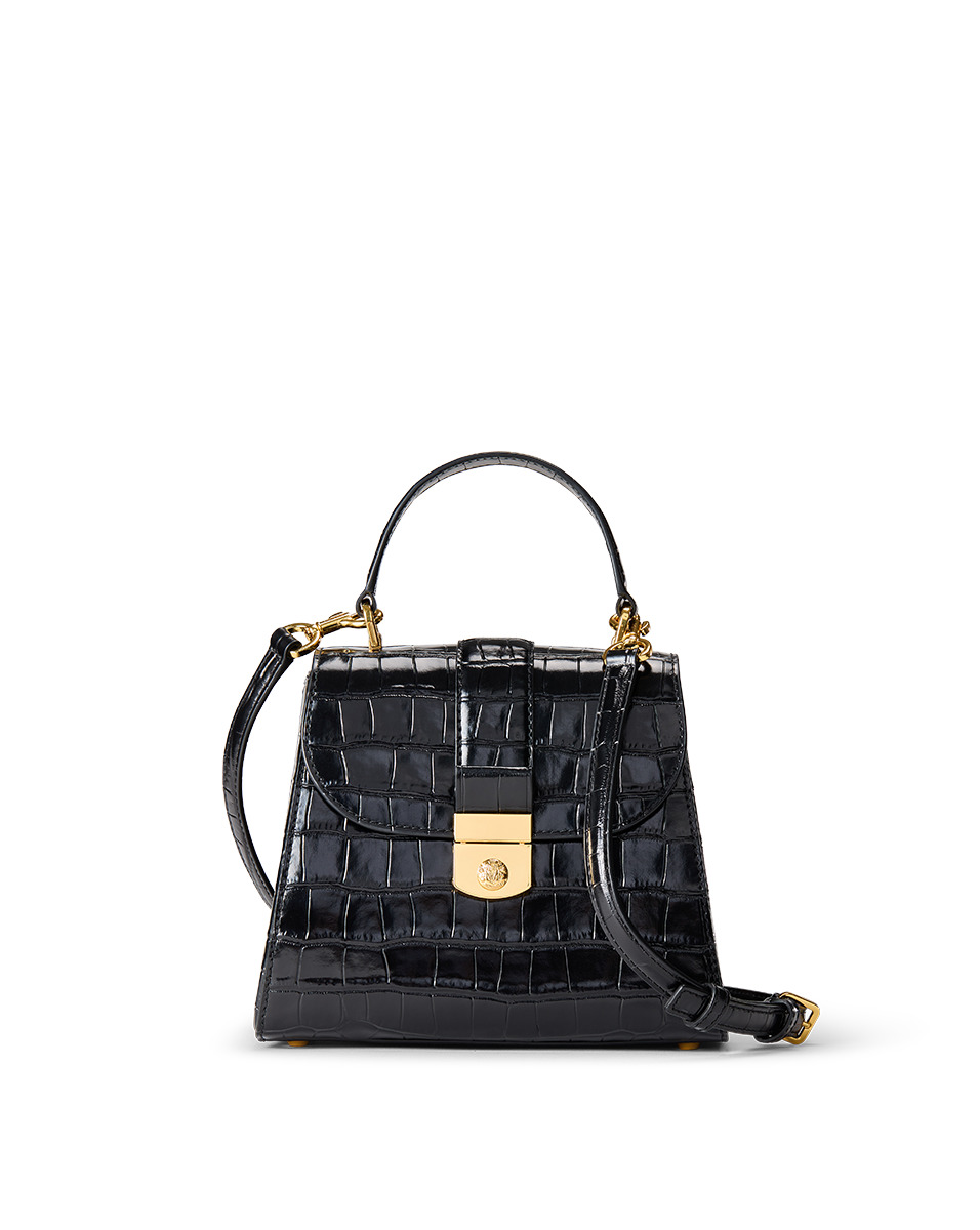 CROC-EMBOSSED CREST LOCK TOP HANDLE BAG - 9