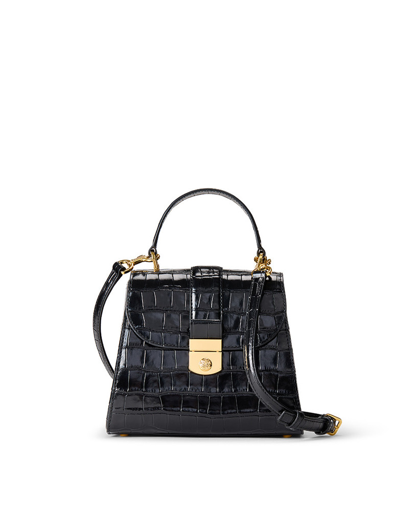 CROC-EMBOSSED CREST LOCK TOP HANDLE BAG 9