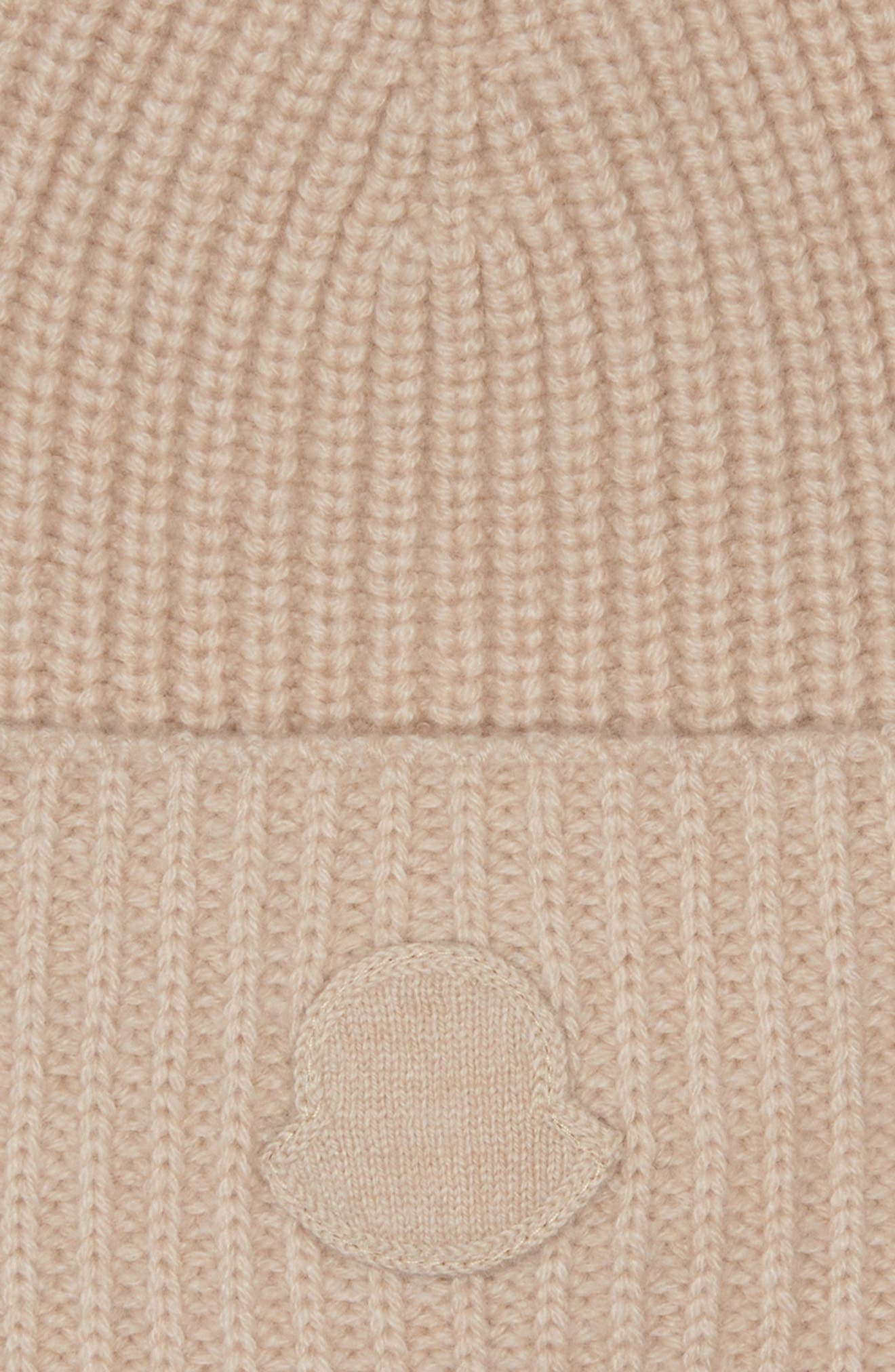 Moncler Edit Logo Embroidered Cashmere Beanie in Beige Sand at Nordstrom - 4
