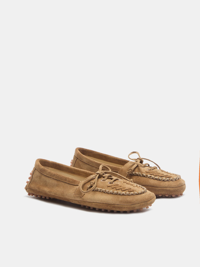 LE MONDE BÉRYL Driver Moccasin / Taupe Suede Embroidered outlook