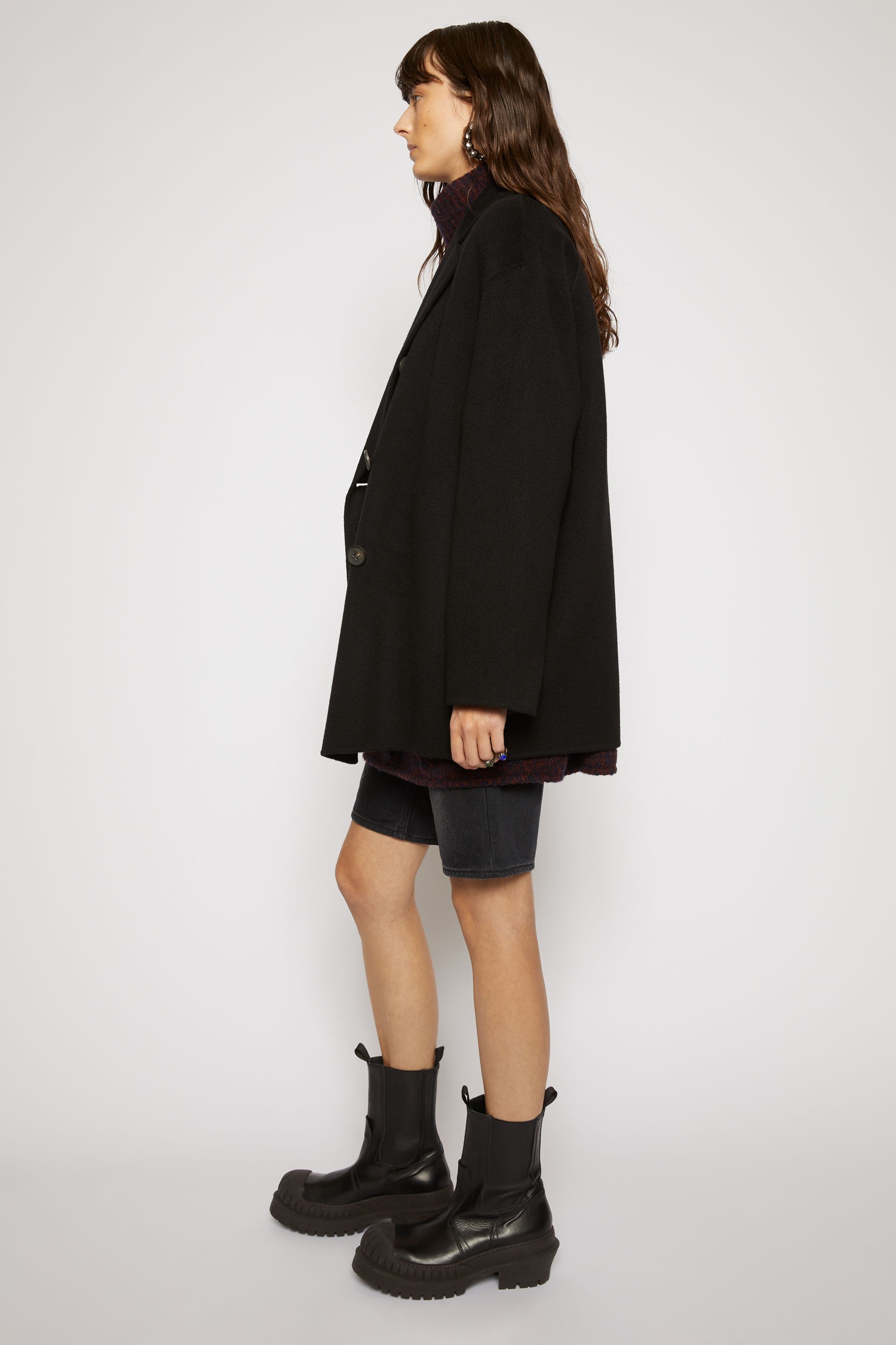 Double-breasted wool coat black - 3