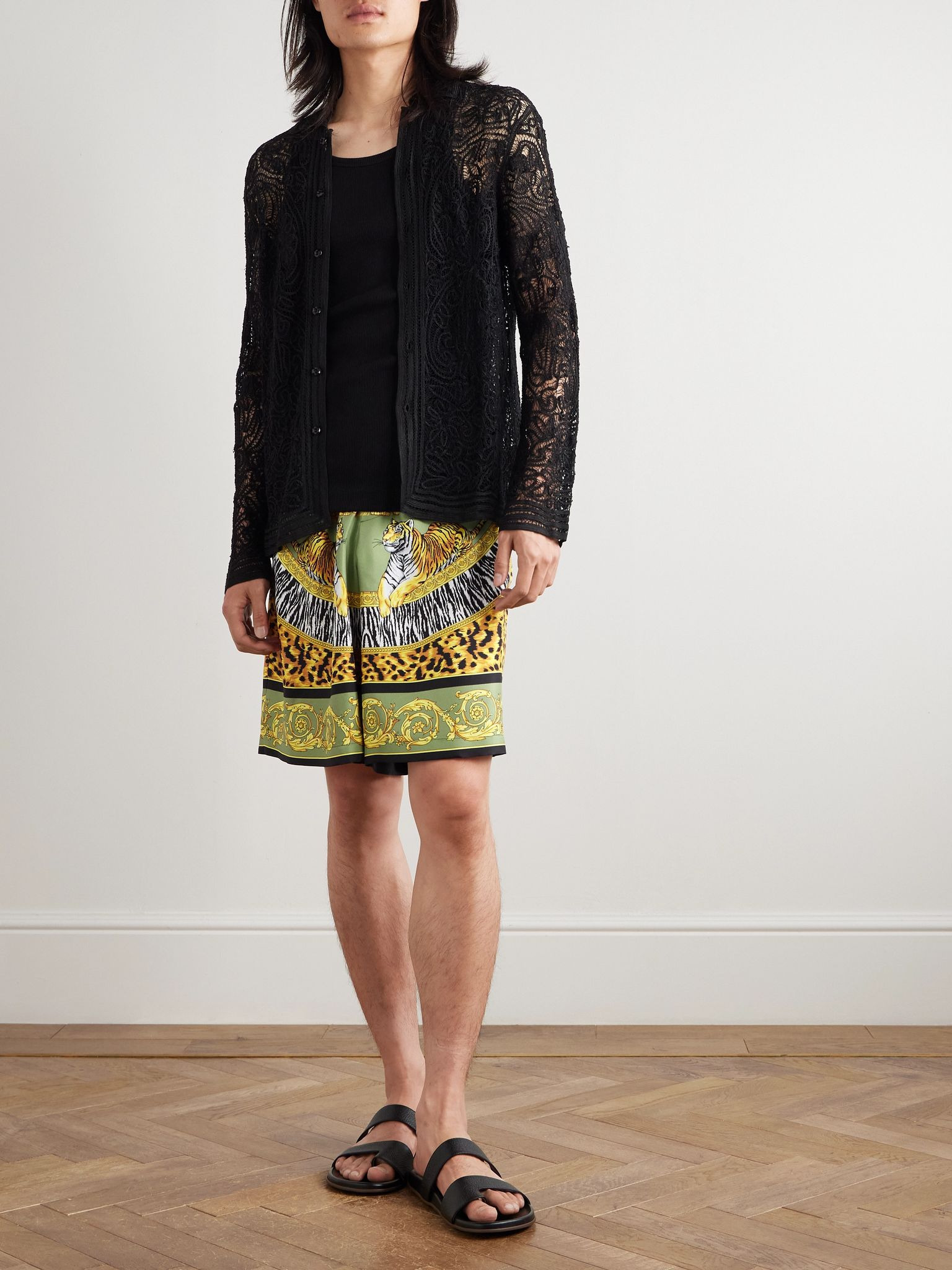 Straight-Leg Printed Silk-Twill Shorts Green - 2