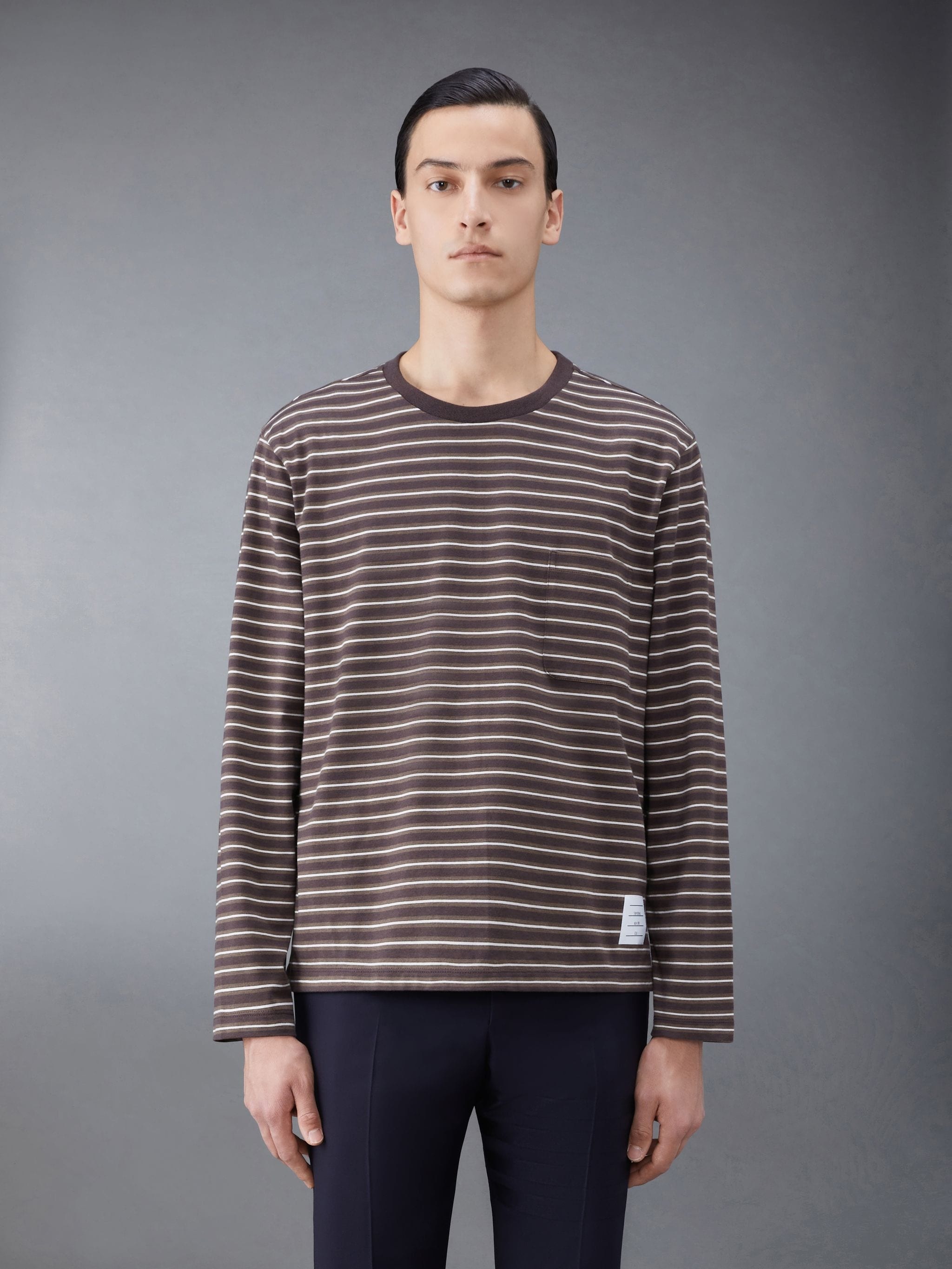 Stripe Jersey Whale Icon Oversized Long Sleeve Tee - 1