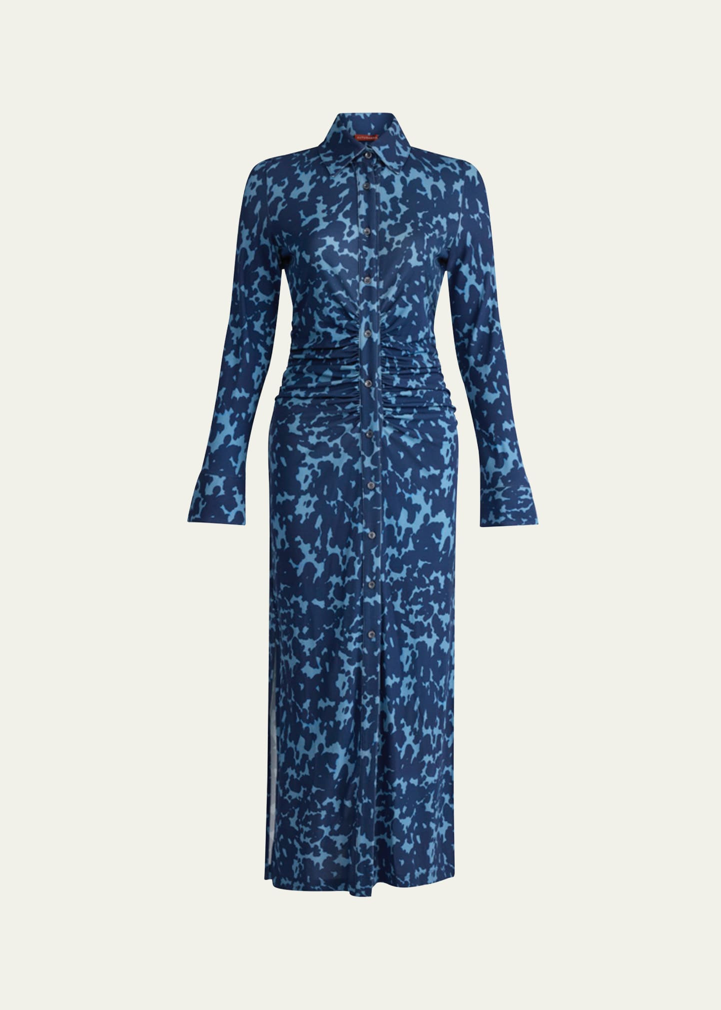 Claudia Spotted Long-Sleeve Midi Shirtdress - 1