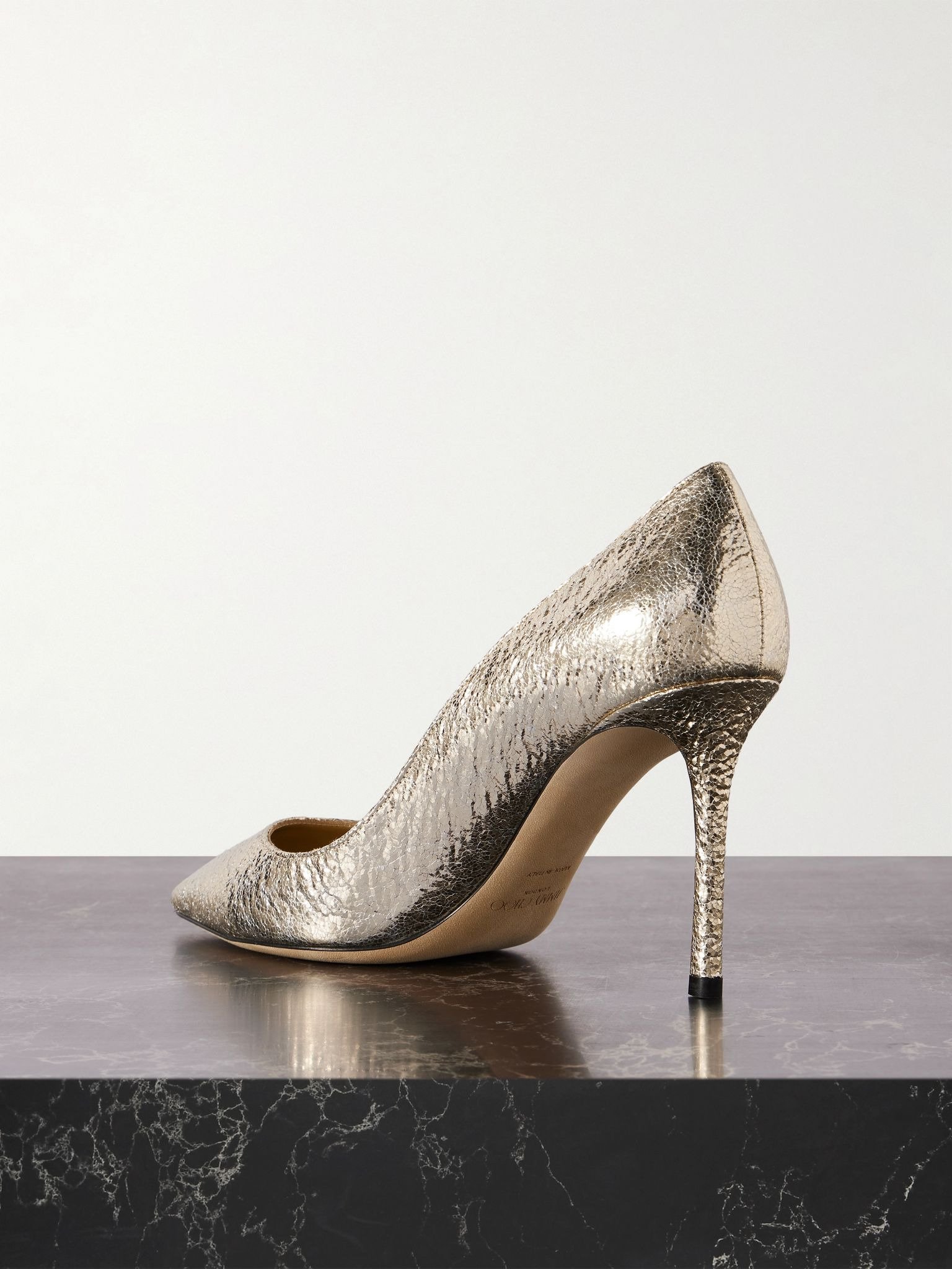 Romy metallic crinkled-leather pumps Gold - 3