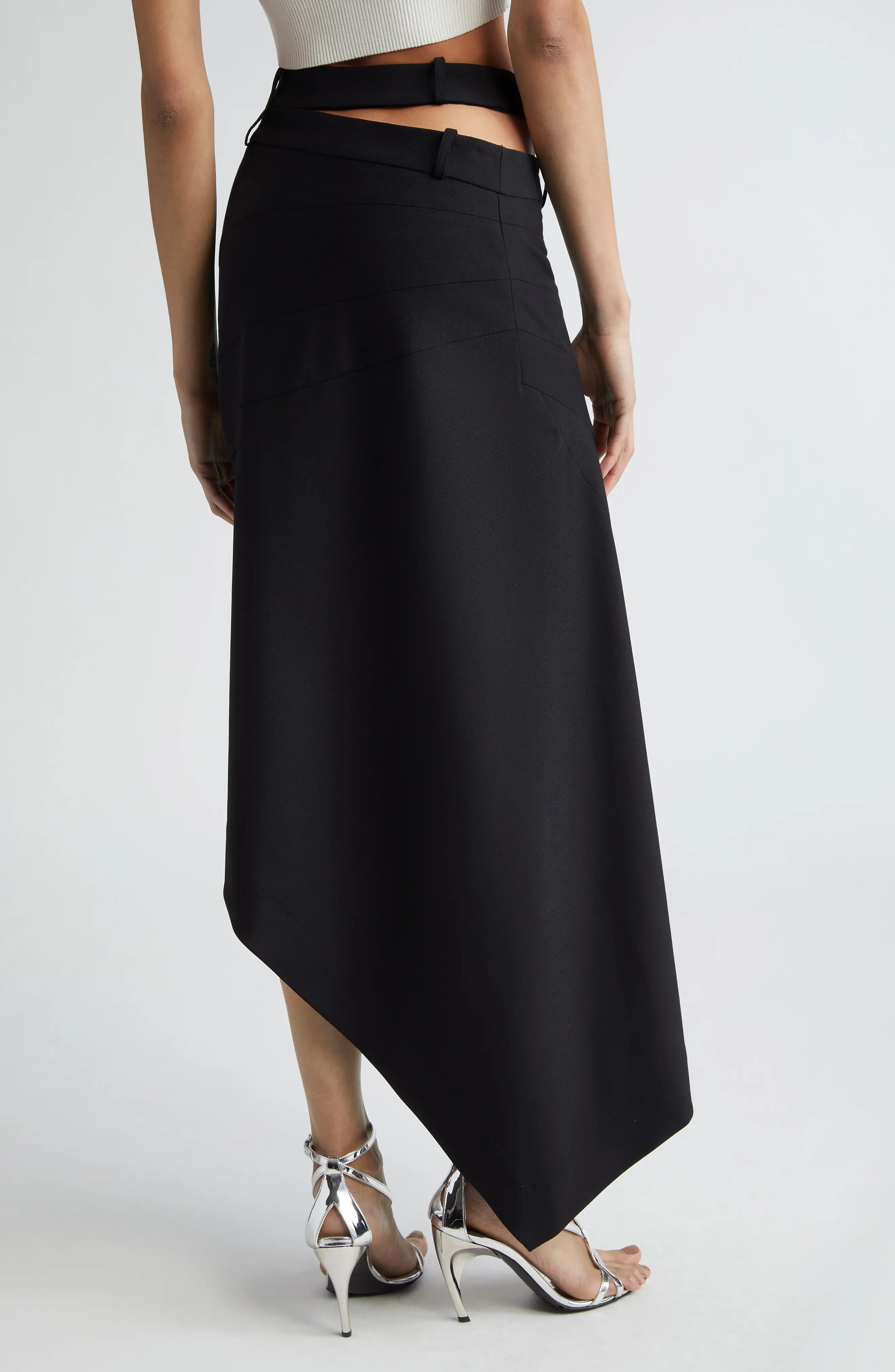 Double Waistband Slashed Stretch Wool Skirt - 3