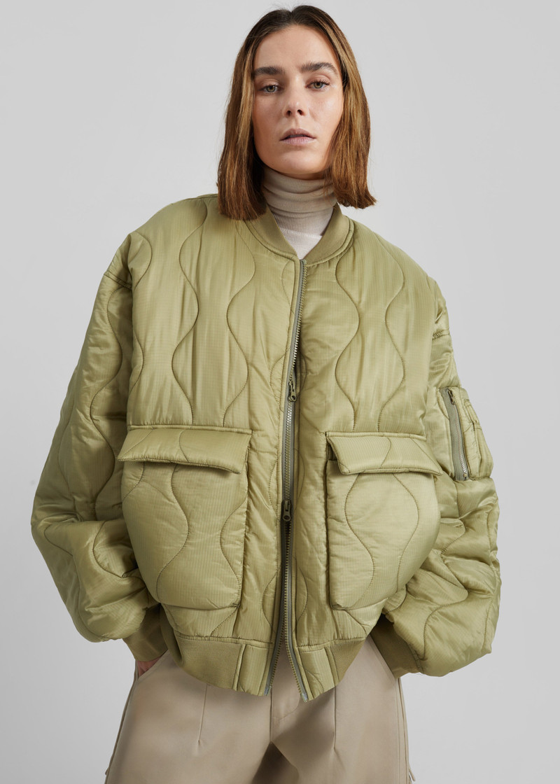 Halsey Quilted Bomber Jacket - Moss Green 7