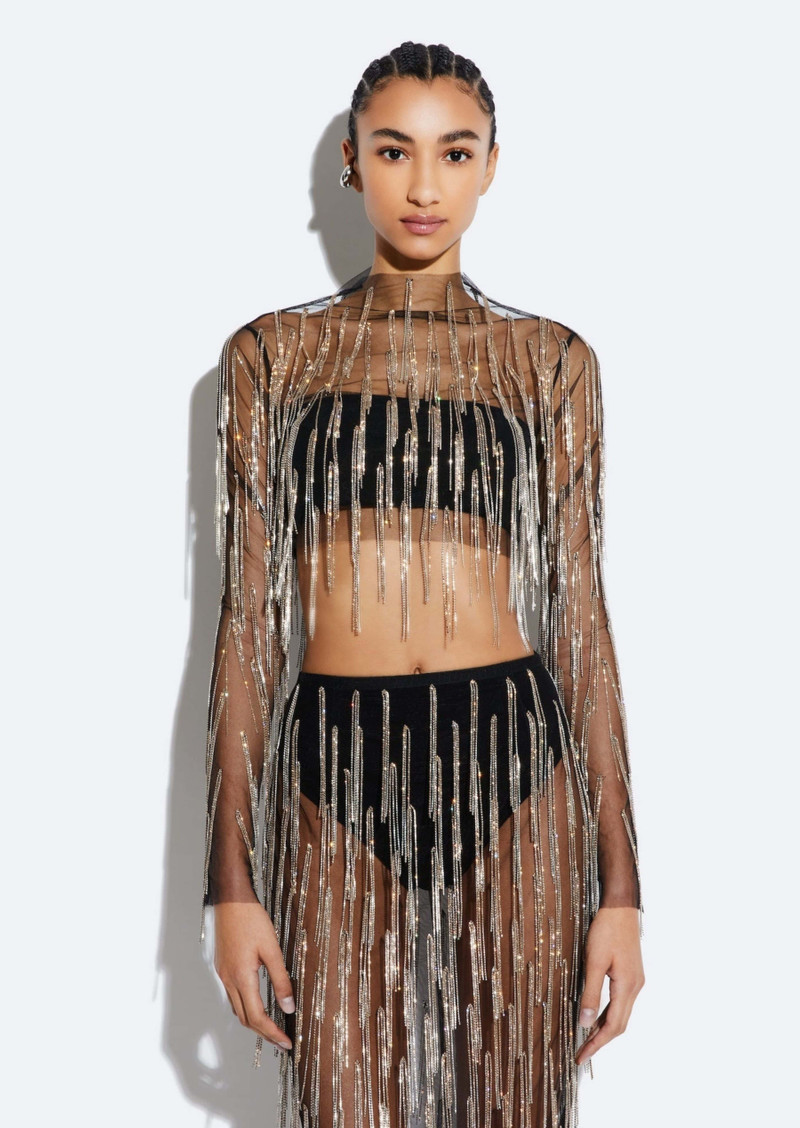 LAPOINTE Mesh Diamond Fringe Cropped Top outlook