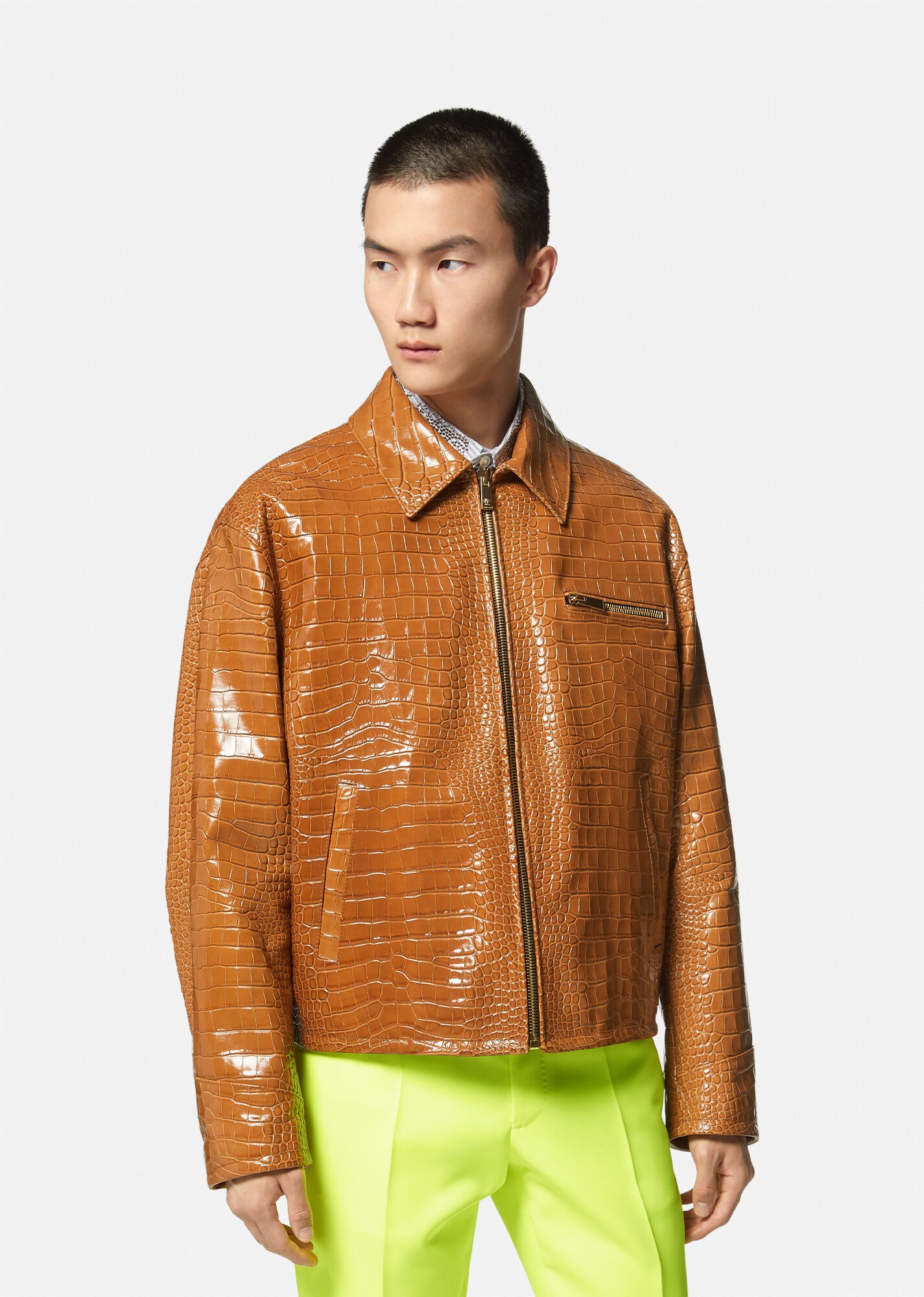 Croc-Effect Leather Blouson Jacket - 3