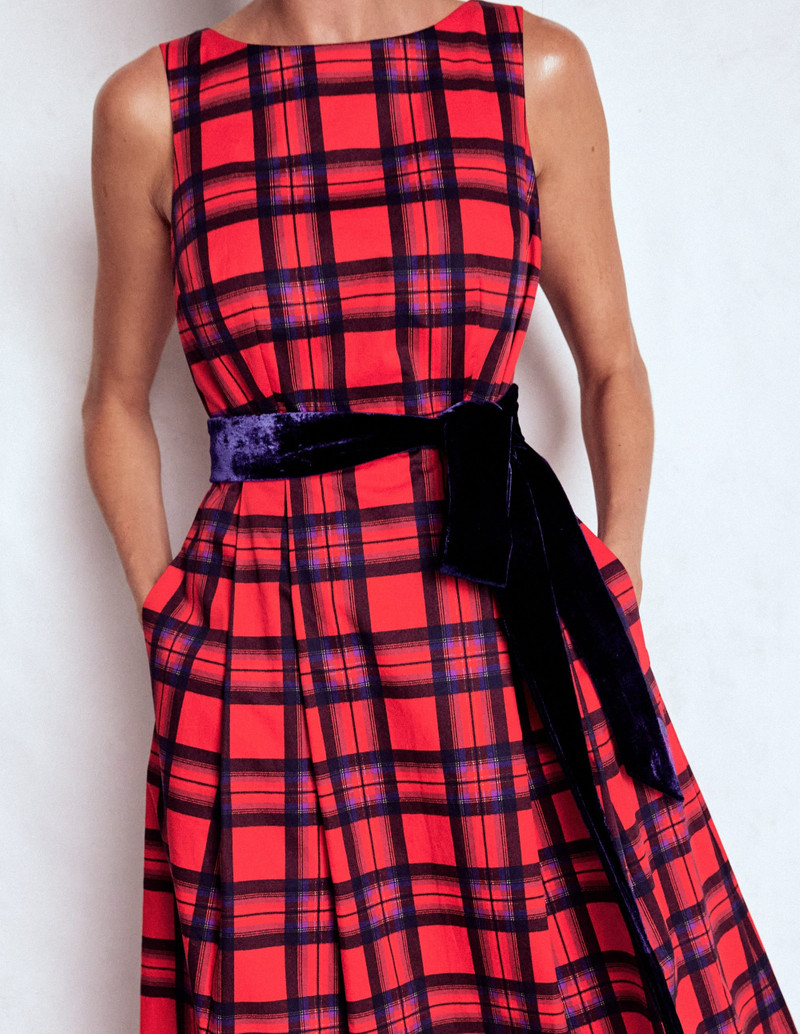 Scoop Back Check Dress-Red, Navy and Purple Check 3