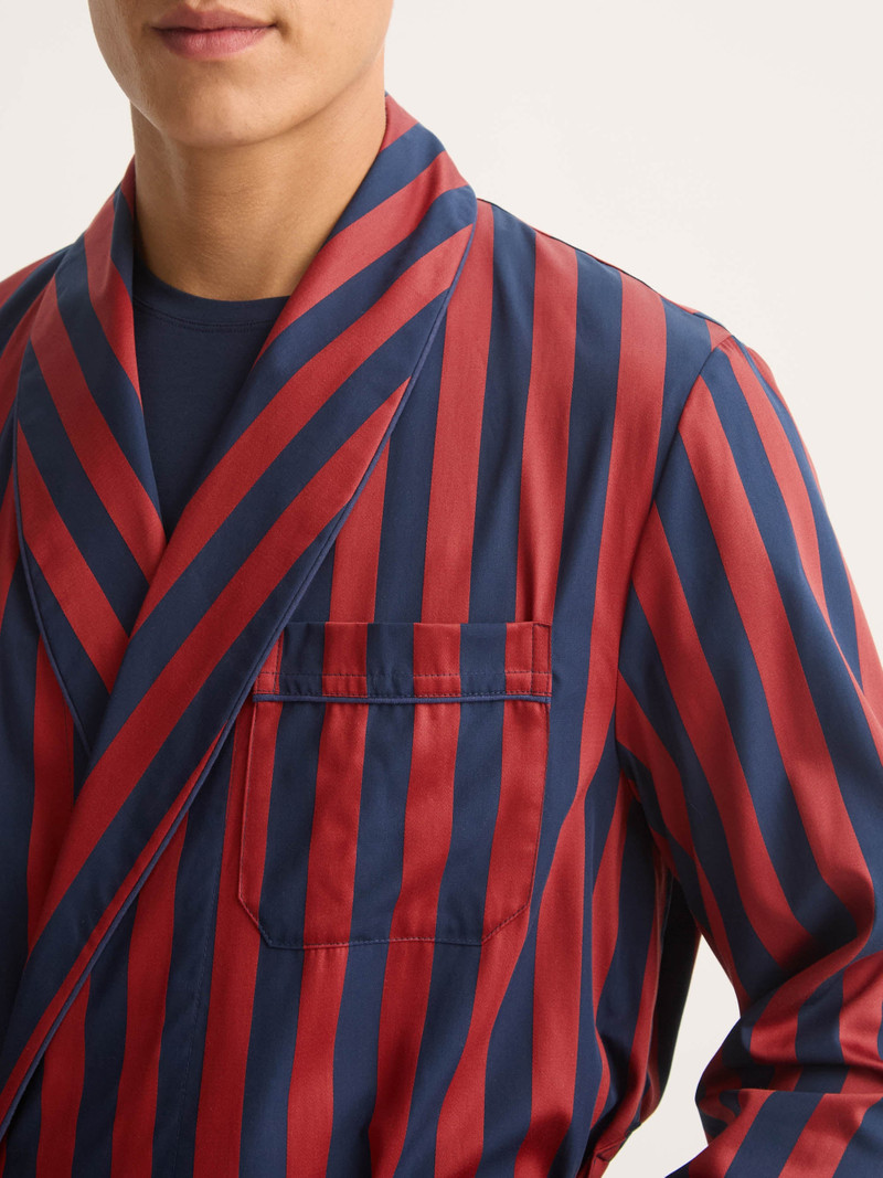 Men's Robe Royal Cotton Navy Blue & Red Stripe 5