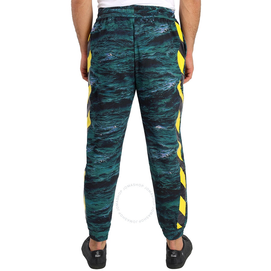 Burberry Men's Deep Teal Tape Detail Sea Print Cotton Trackpants - 3