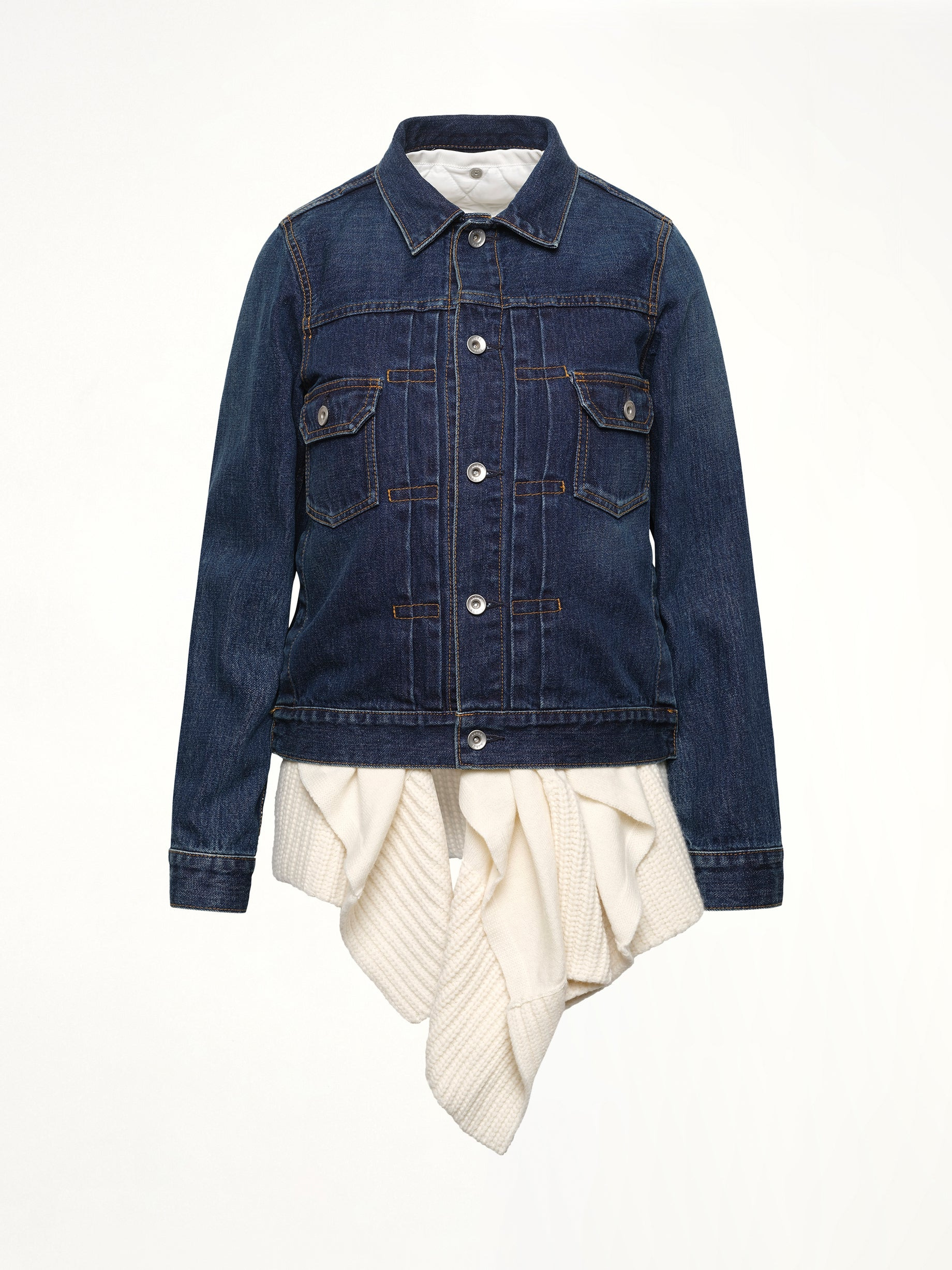Denim x Wool Knit Jacket in Blue/Off White - 2