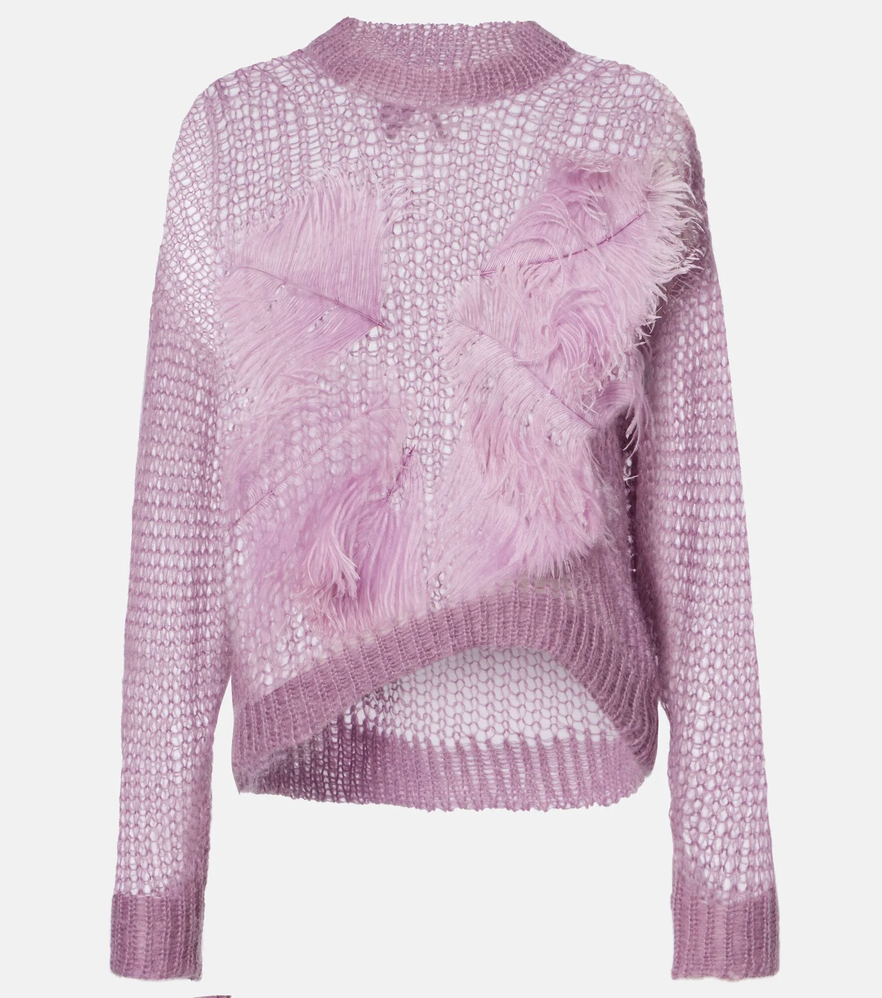 Feather-trimmed open-knit mohair-blend sweater - 1