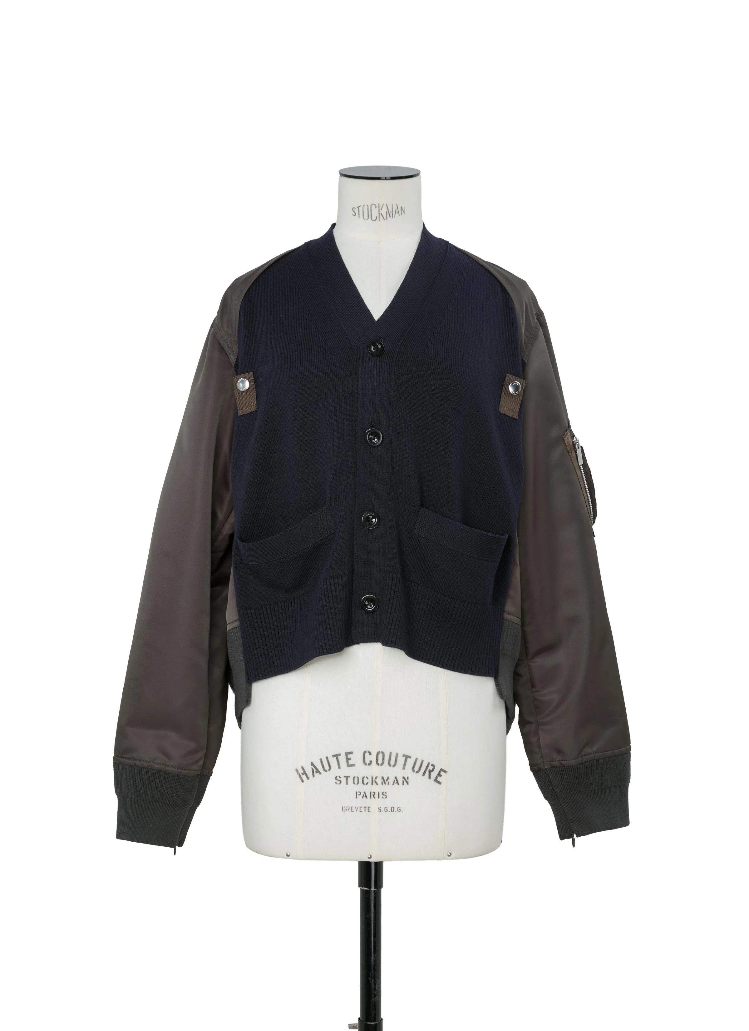 Nylon Twill x Cotton Knit Cardigan - 1
