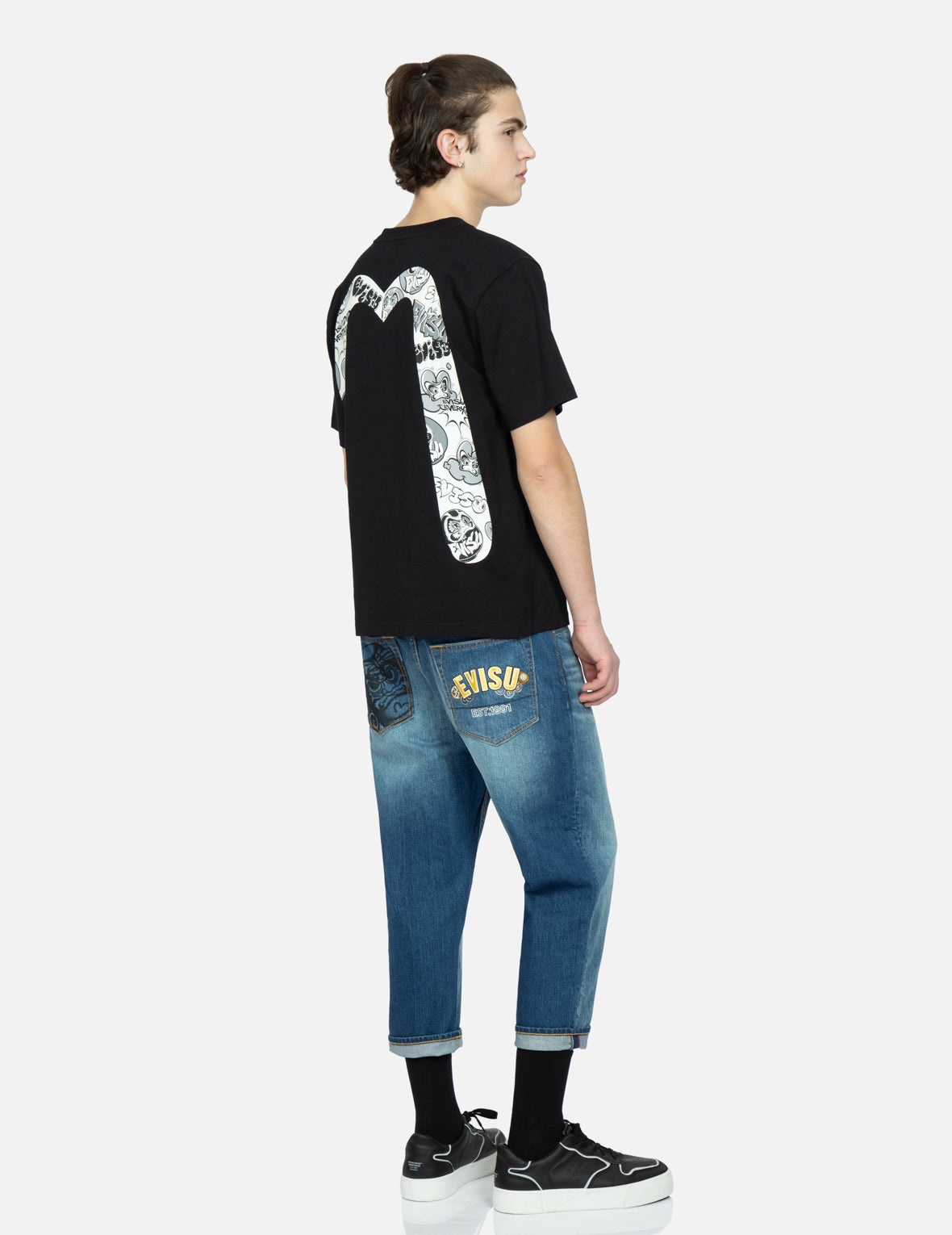 Taiko Daruma Print Cropped-Fit Jeans #2027 - 3