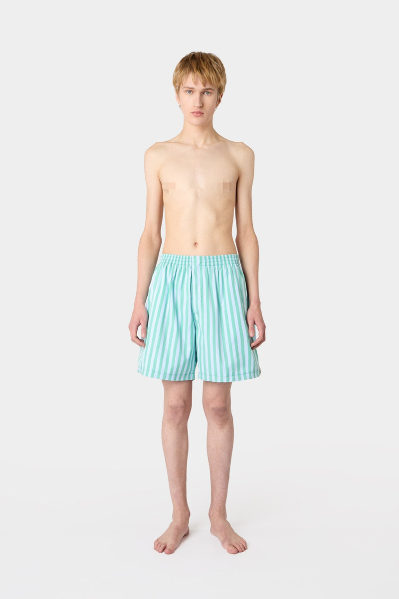 ELASTIC SHORT PANTS / mint green & azure stripes - 1